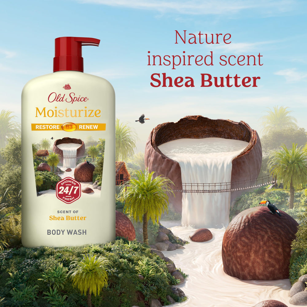 Old Spice men shower routine capturing an energizing morning cleanse