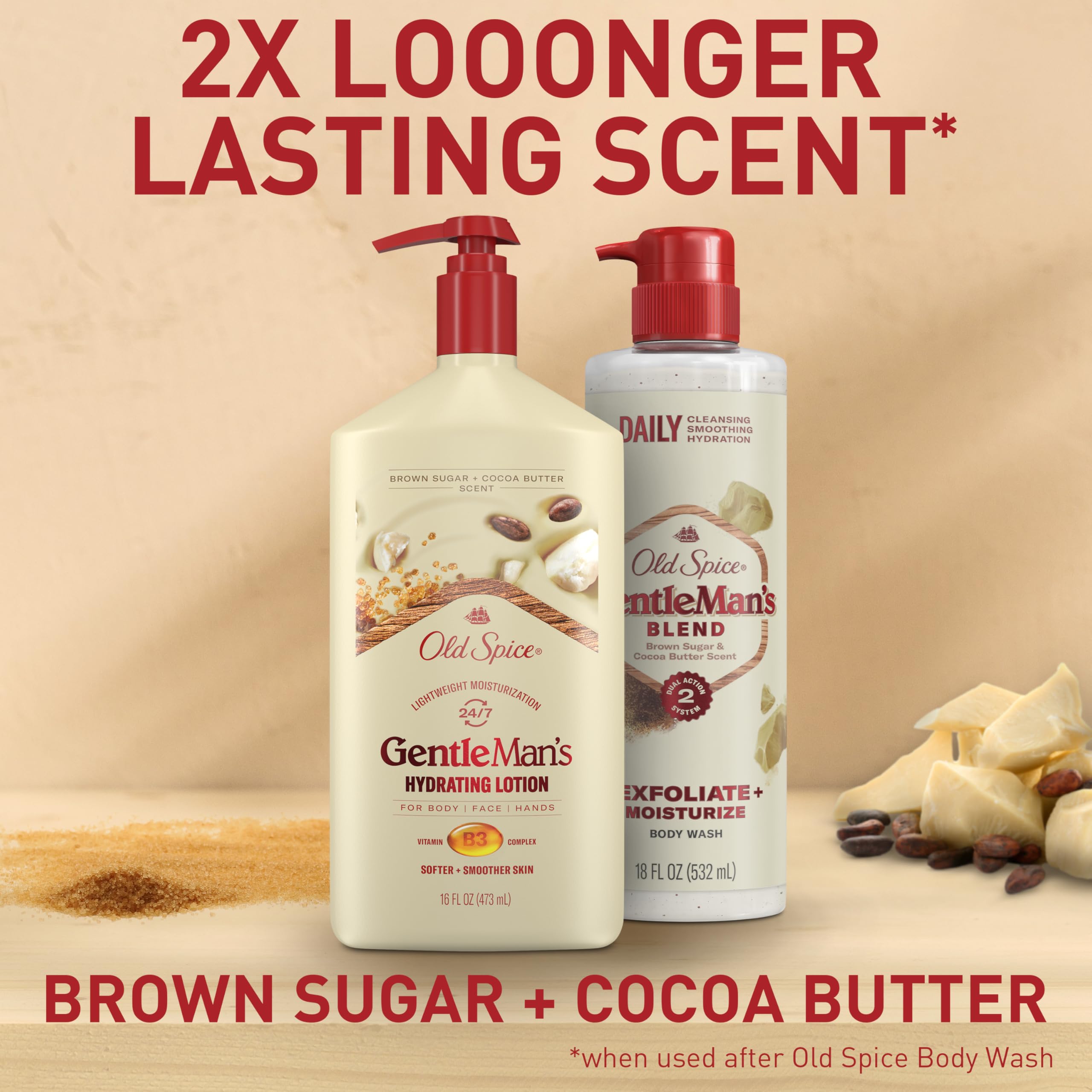Display of Old Spice packaging and branding for Gentleman's Blend lotion