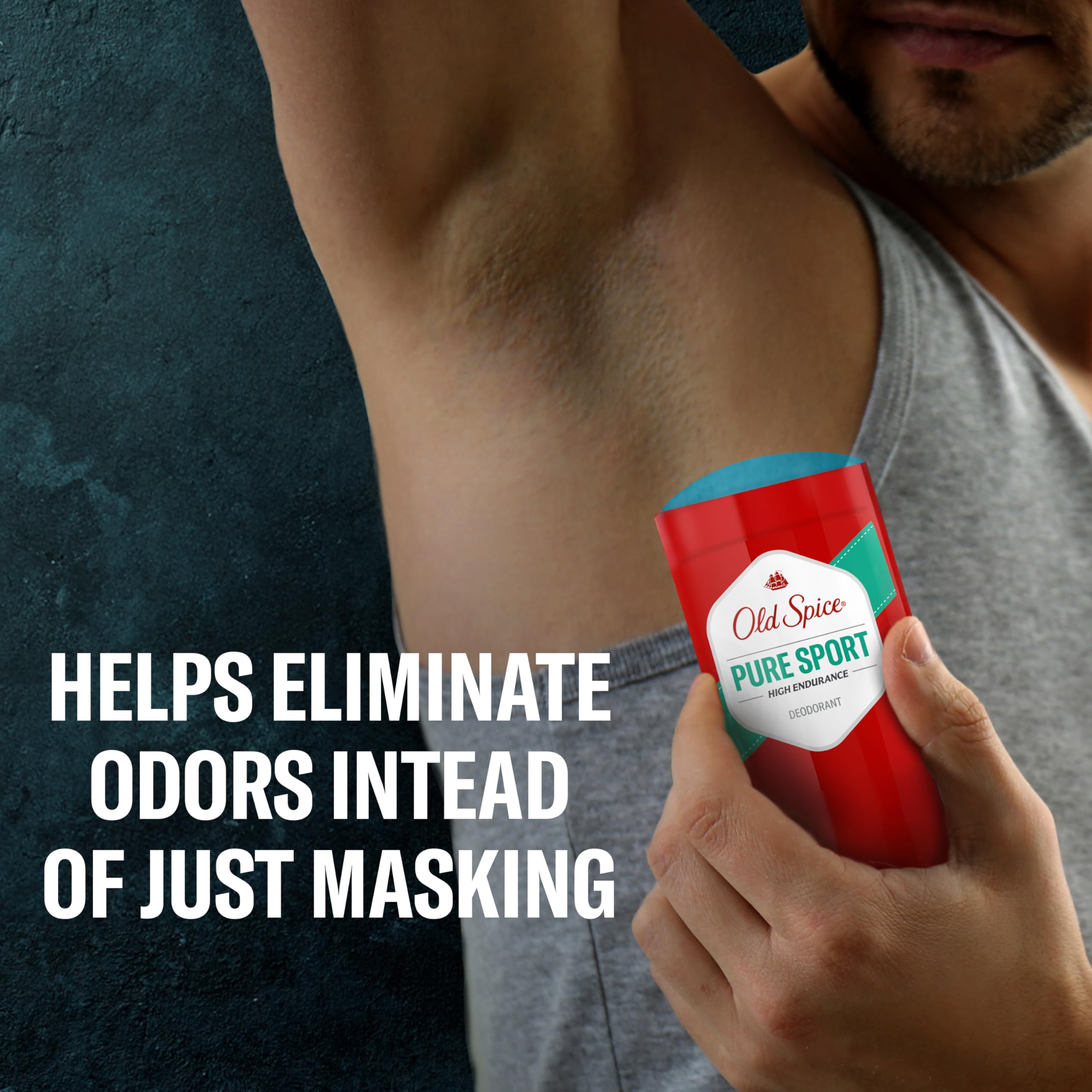 Old Spice Pure Sport scent packaging highlighting athletic performance.