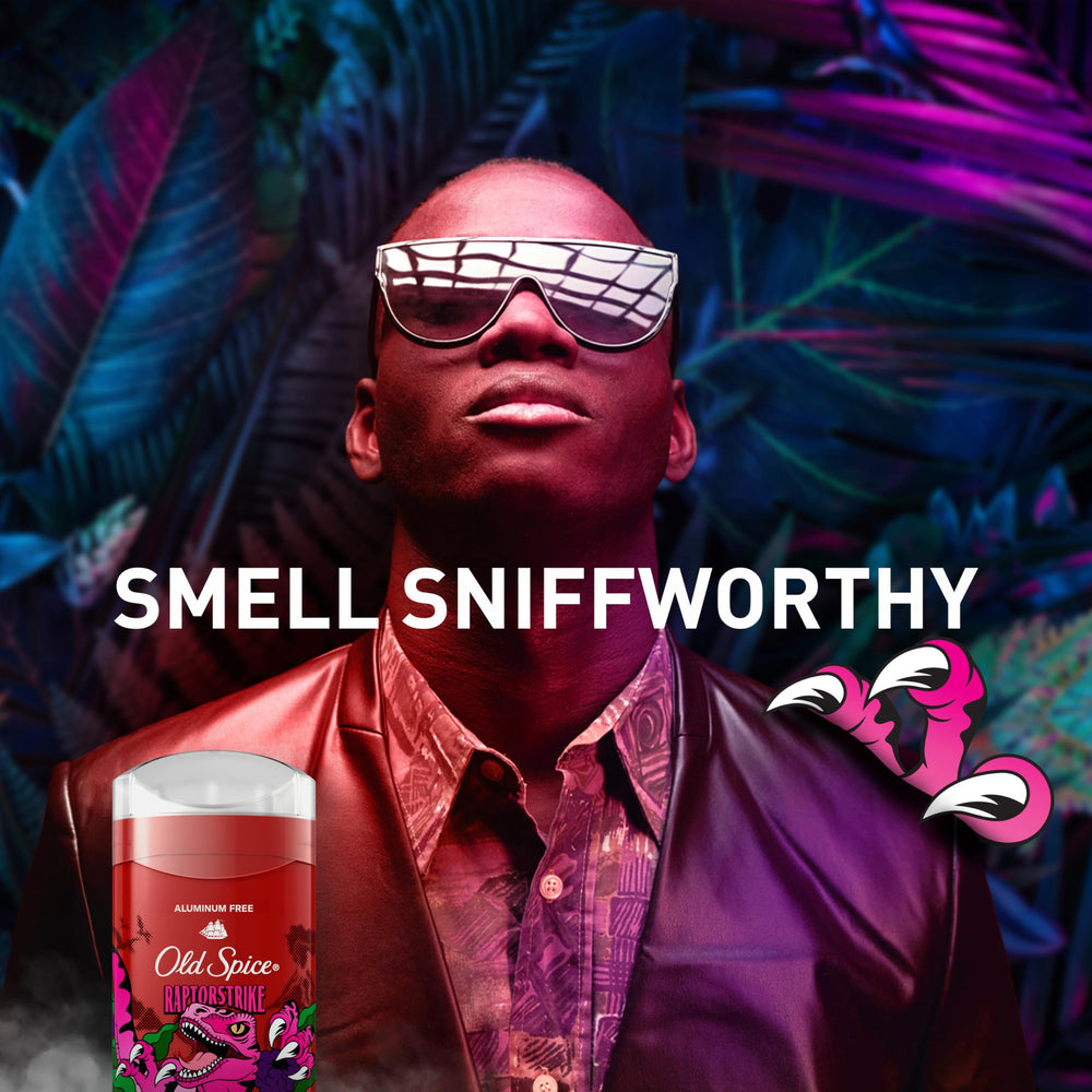 Old Spice RaptorStrike aluminum-free formula for comfortable wear.