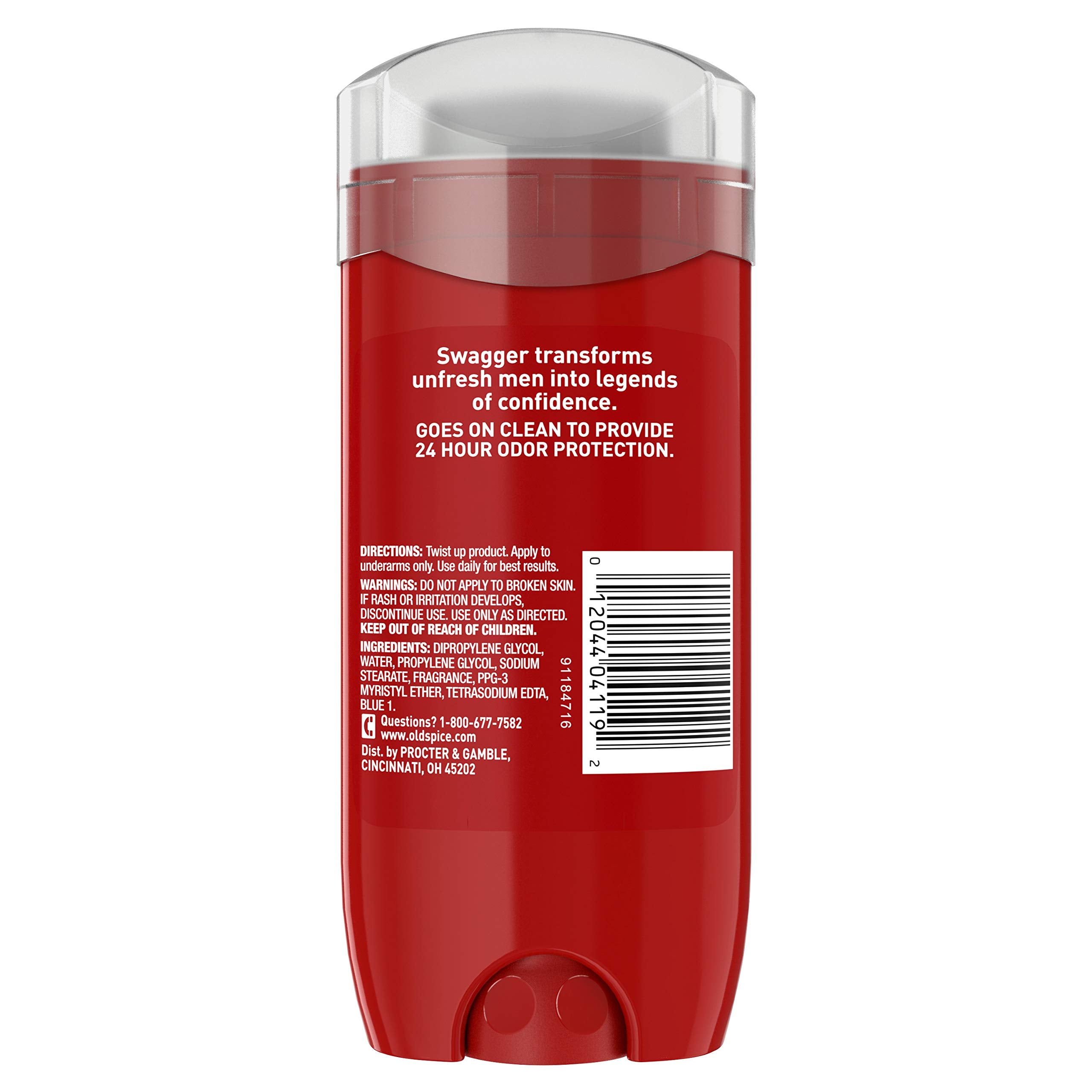 Old Spice Red Zone Swagger deodorant stick close-up highlights lime cedarwood notes.