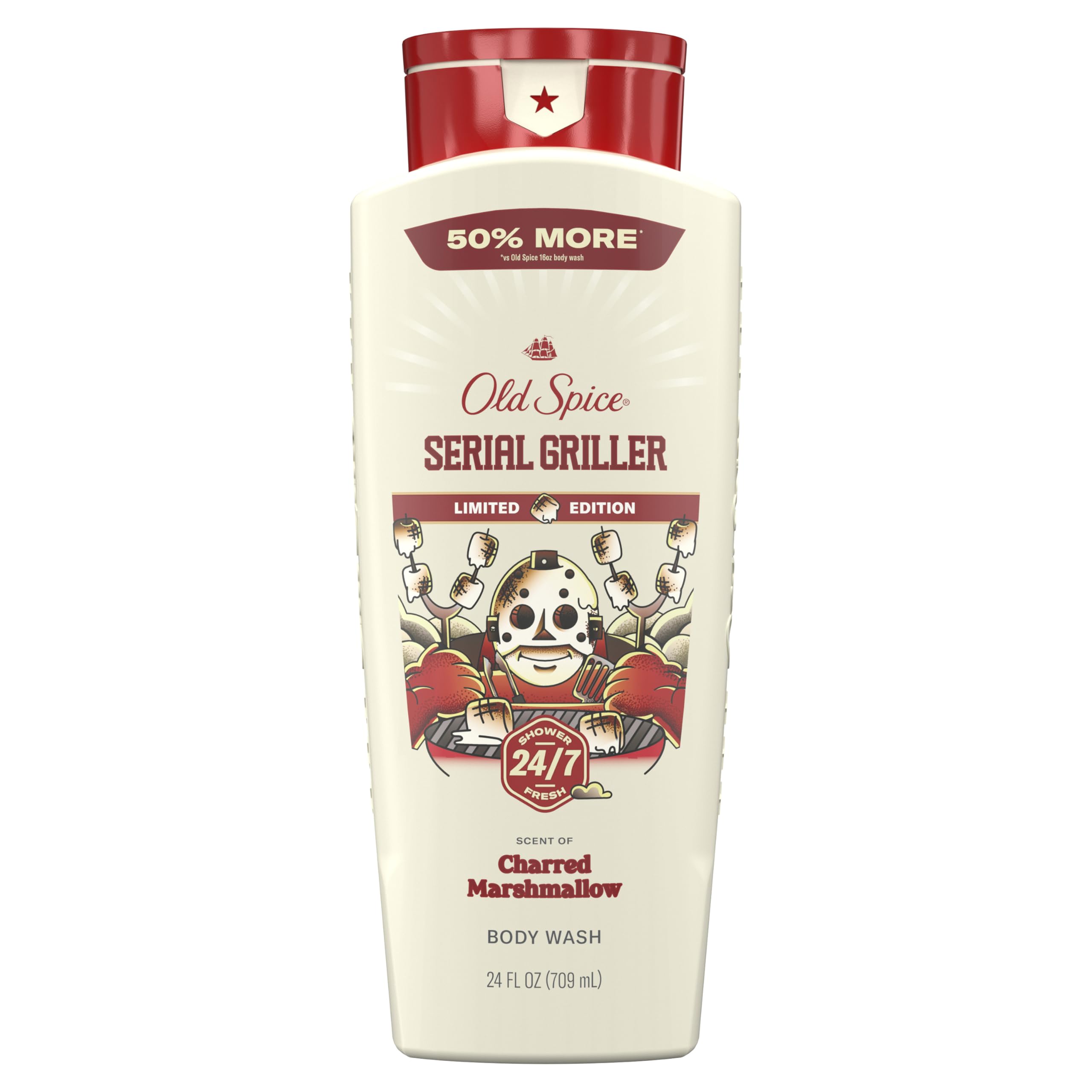 Old Spice Serial Griller bottle pour for quick shower refresh.