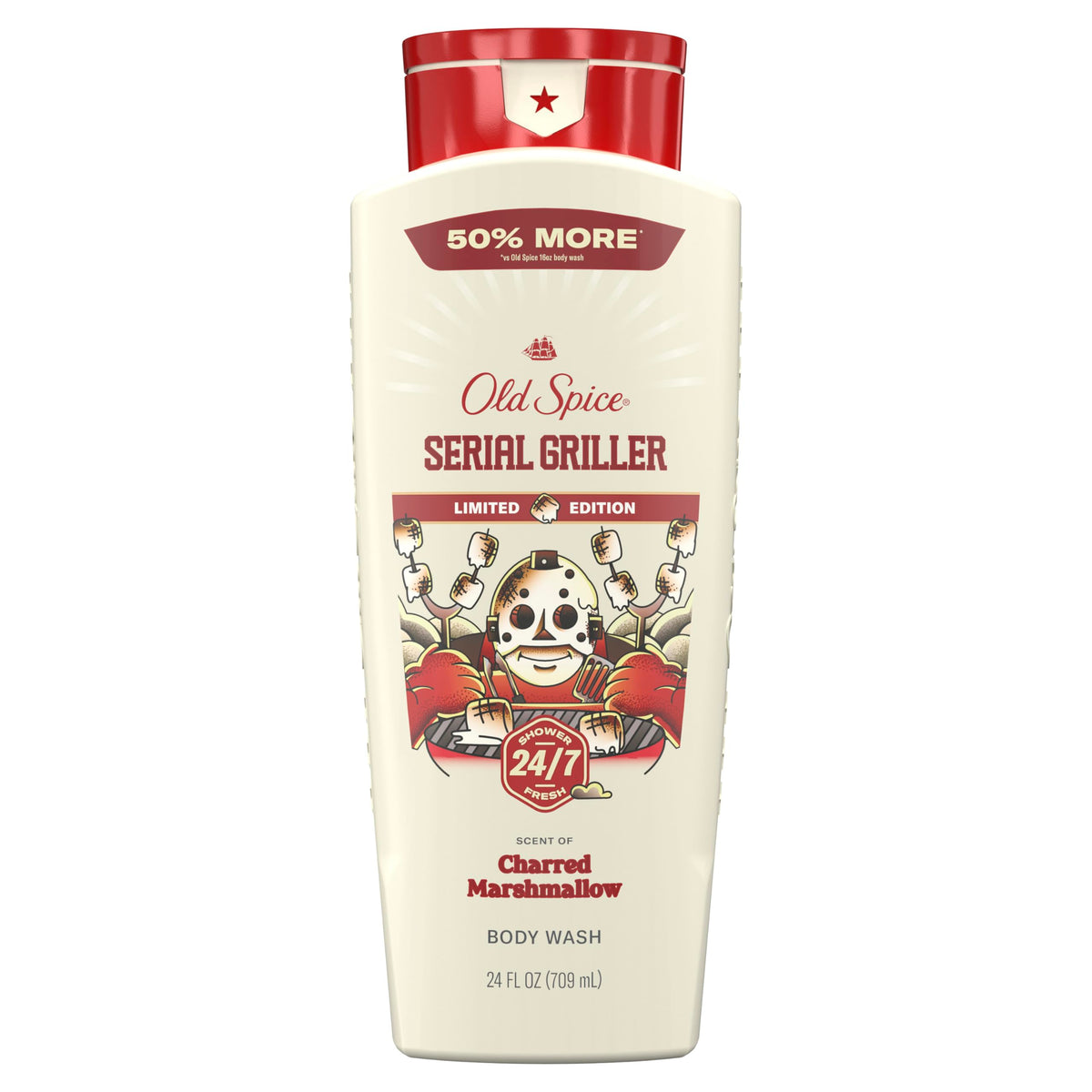 Old Spice Serial Griller bottle pour for quick shower refresh.