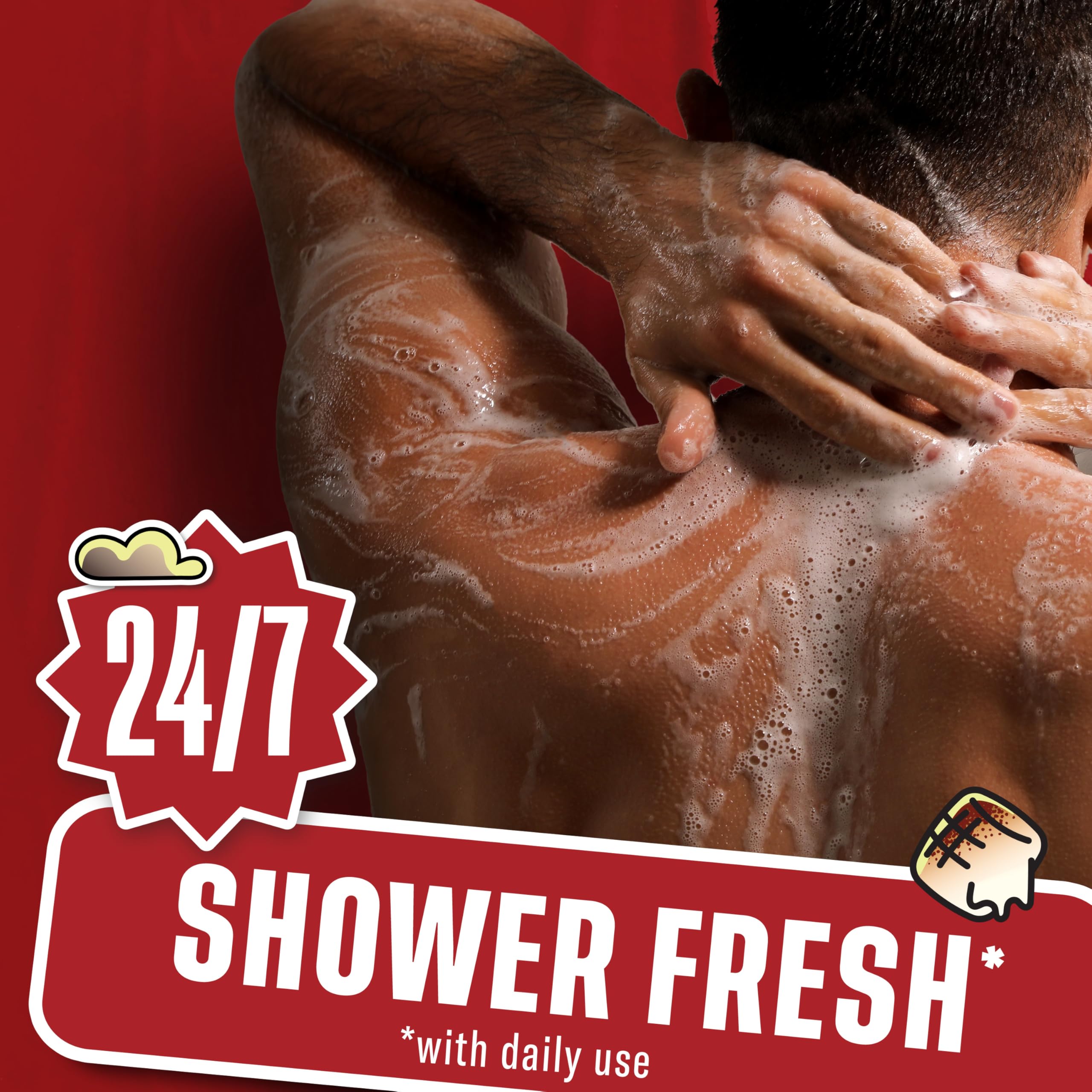 Old Spice Serial Griller foamy lather coats skin during wash.
