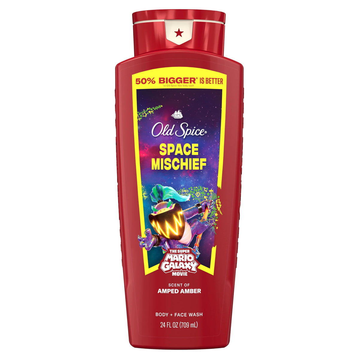 Old Spice Space Mischief bottle front with bold label for daily freshness.