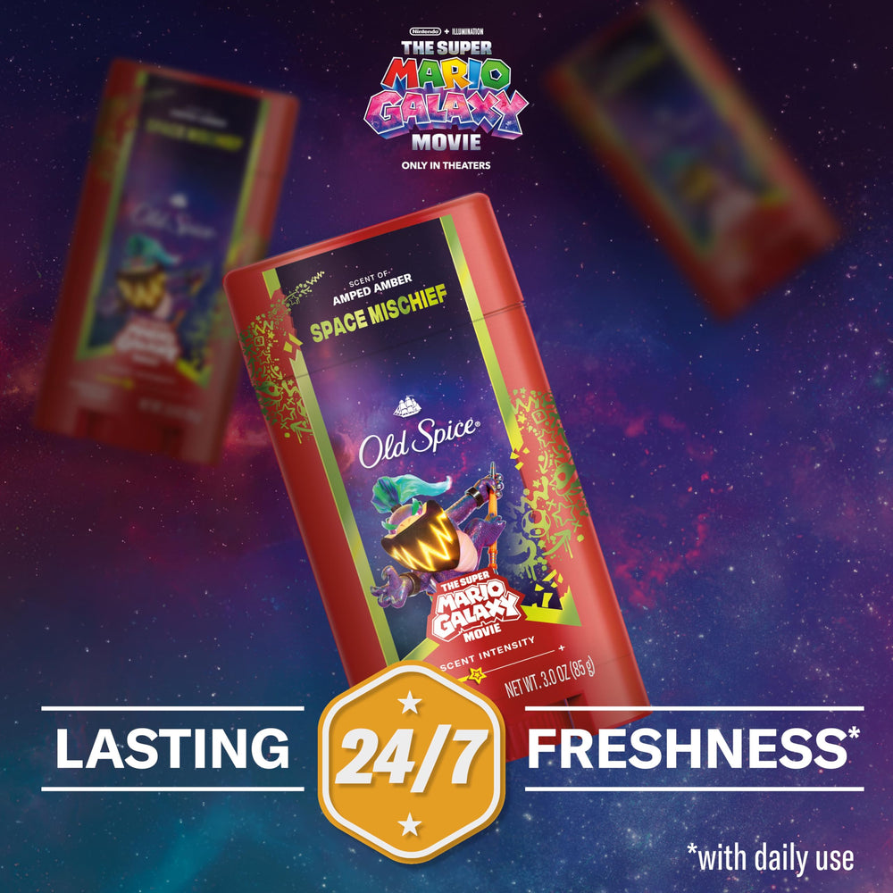 Old Spice Space Mischief deodorant stick promoting 24/7 freshness