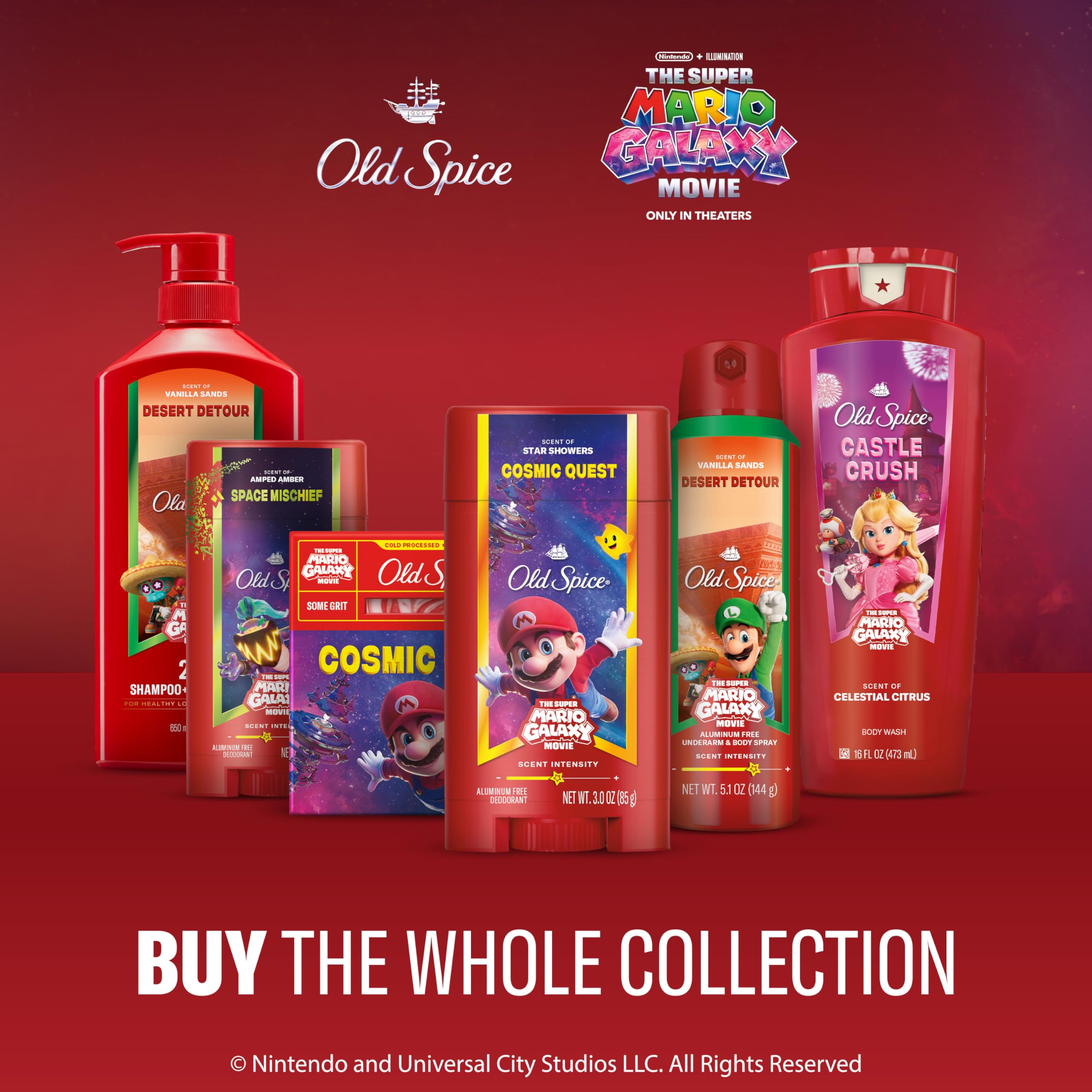 Old Spice Space Mischief Mario Galaxy logo on packaging.