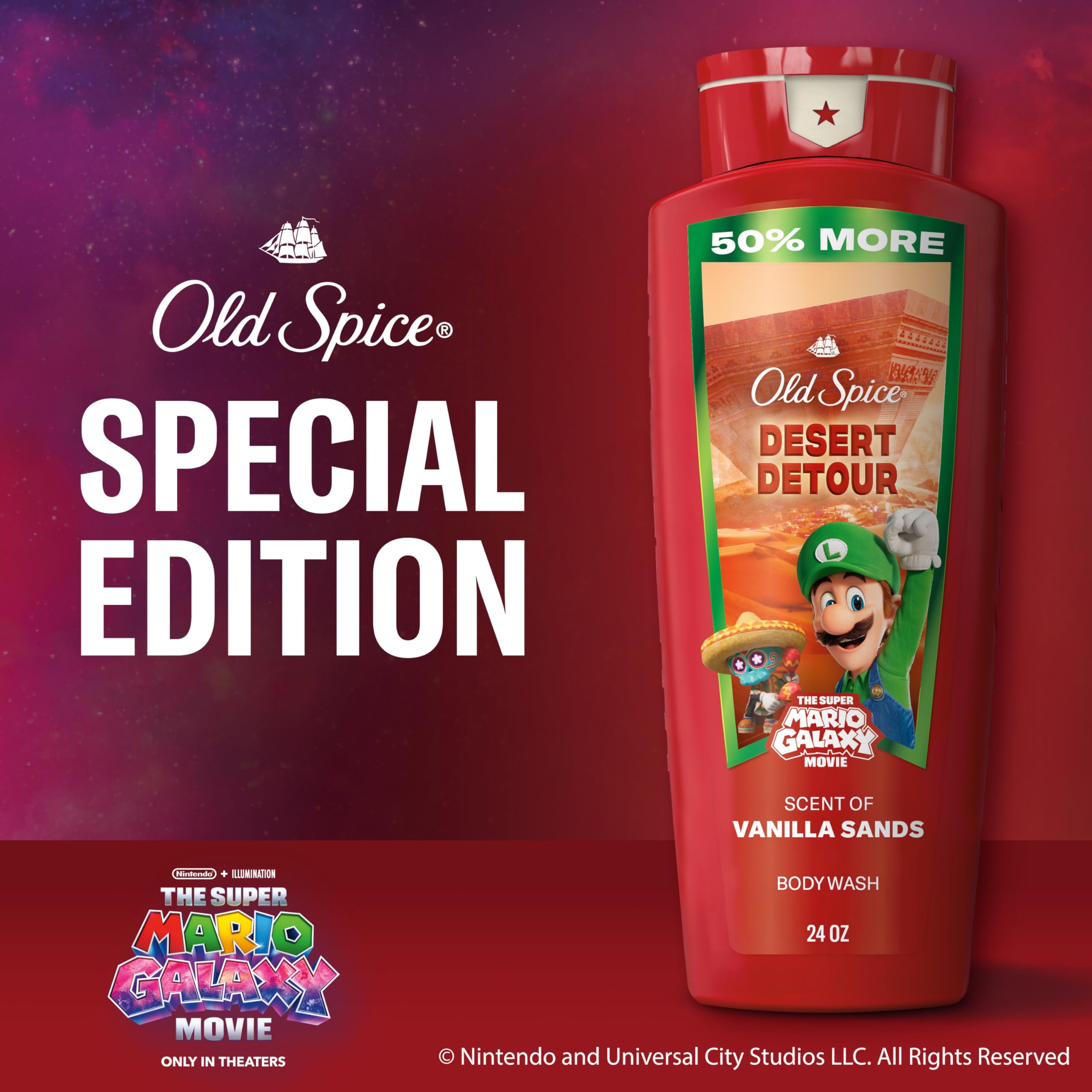 Old Spice Special Edition Mario collab display with Desert Detour bottle.
