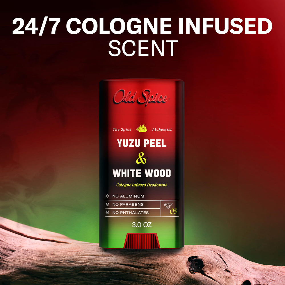 Old Spice Spice Alchemist aluminum-free deodorant label highlights clean formula.