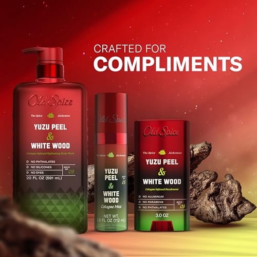 Sleek label detail on Old Spice Spice Alchemist deodorant.