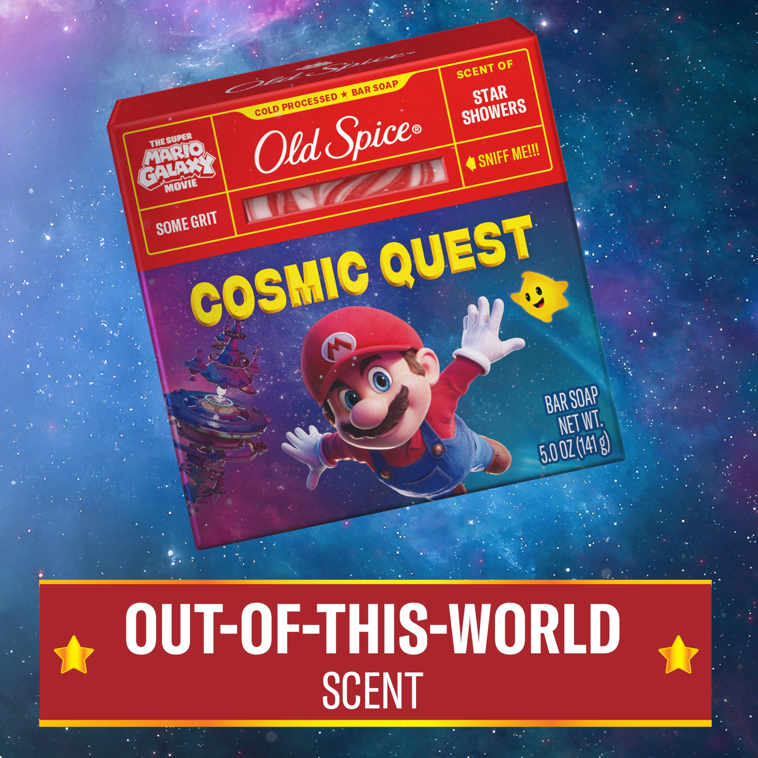 Old Spice Star Showers scent noted on bar close-up.