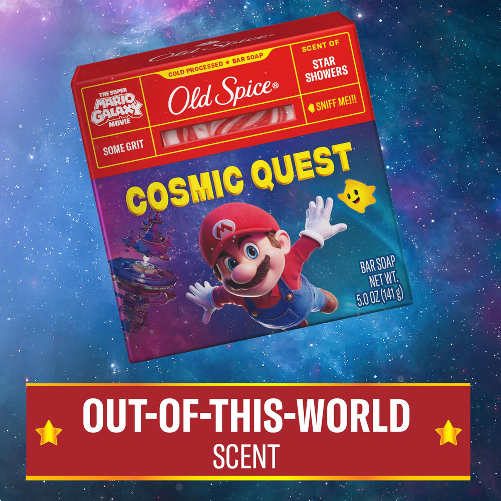 Old Spice Star Showers scent noted on bar close-up.