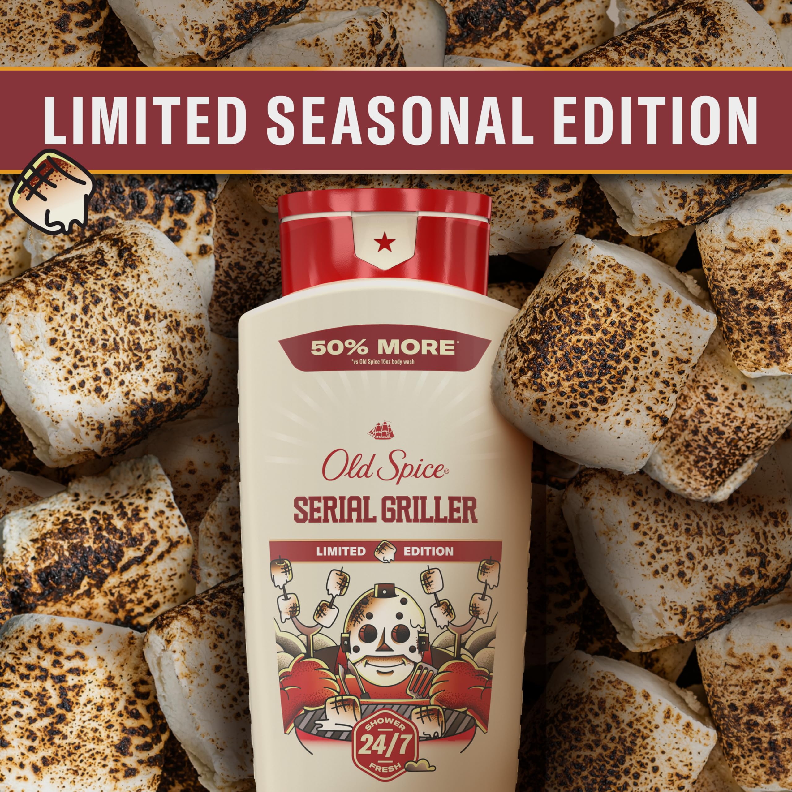 Old Spice Summerdudes charred marshmallow scent hints campfire aroma.