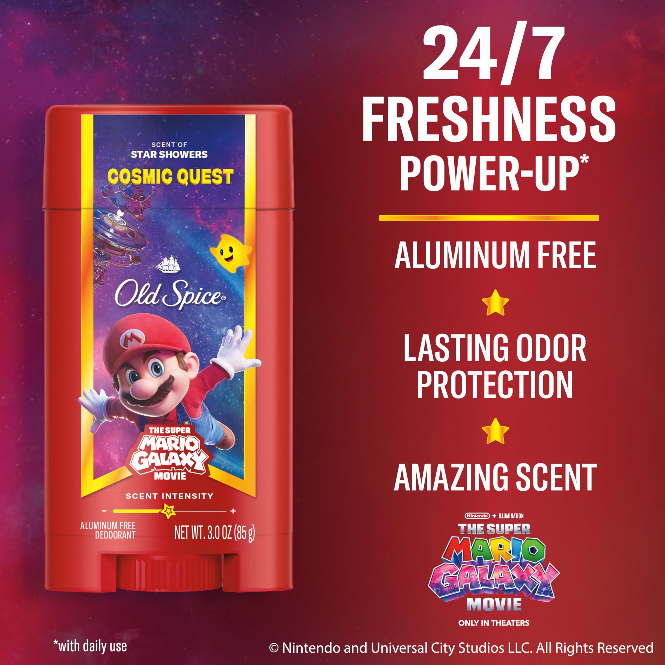 Old Spice Super Mario Galaxy edition packaging on display.
