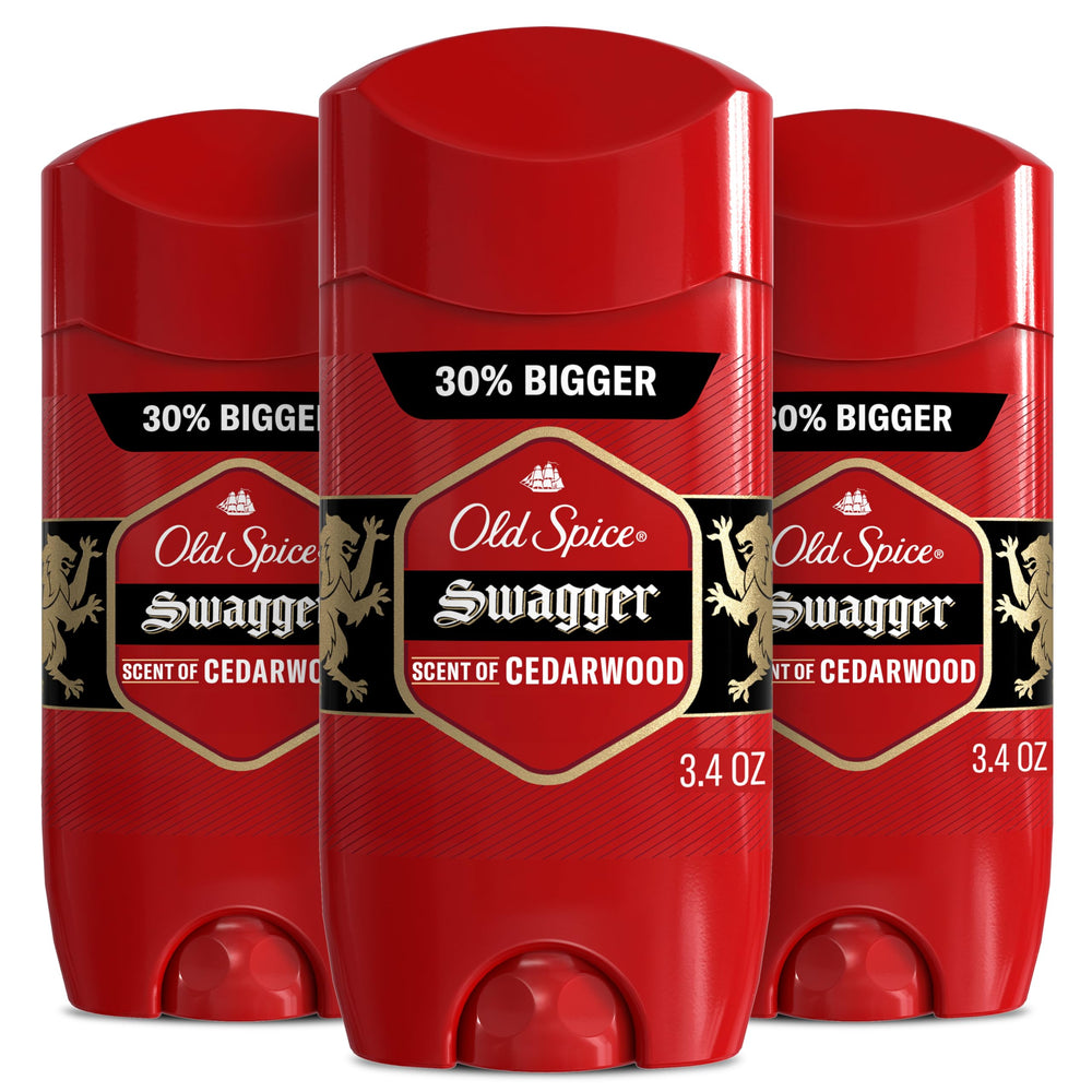 Old Spice Swagger Cedarwood bottle delivers all-day freshness.