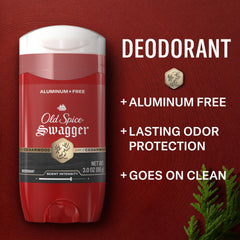 Old Spice Swagger deodorant stick side view highlighting compact, travel-friendly design for on-the-go use.