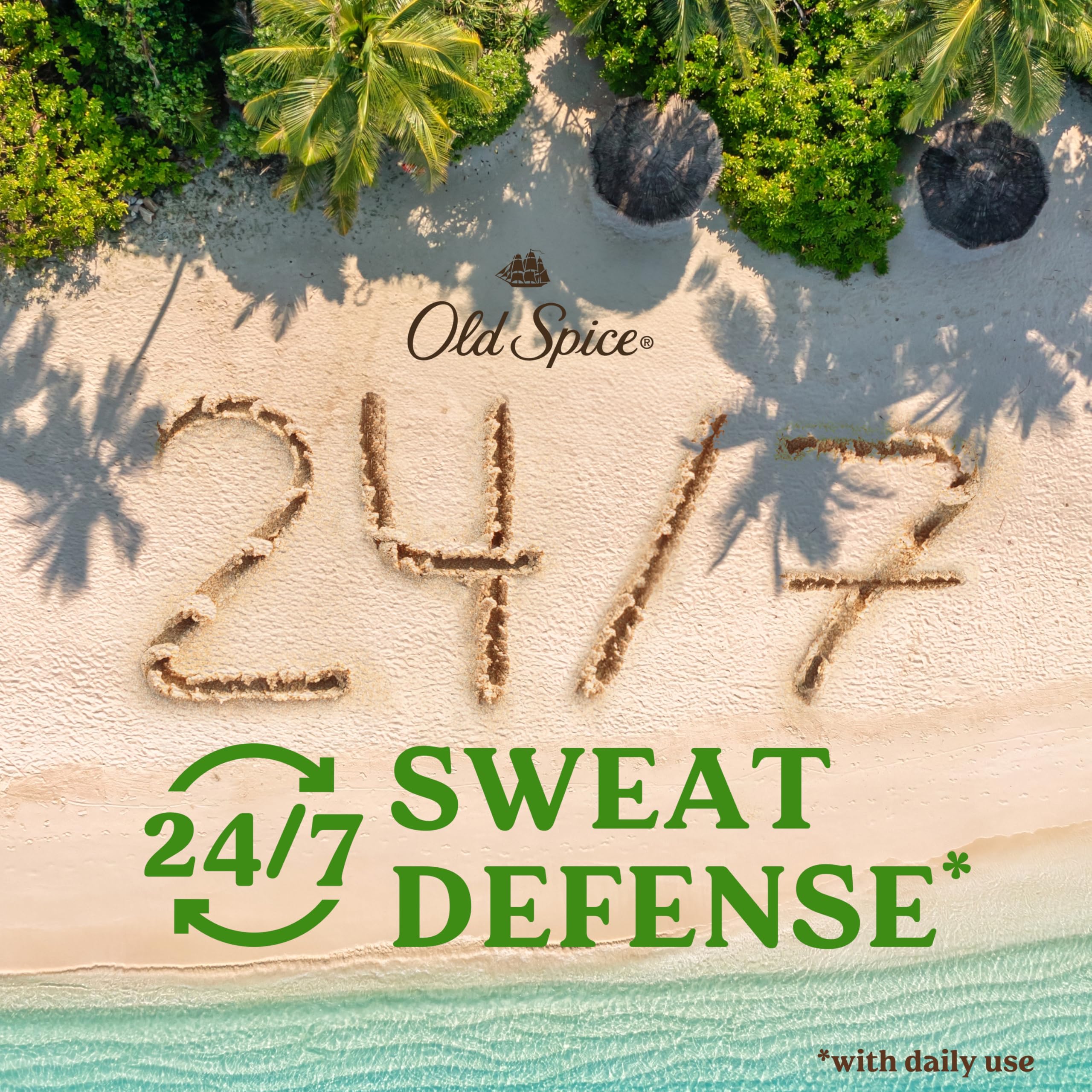 Old Spice Sweat Defense packaging highlights 24/7 protection features