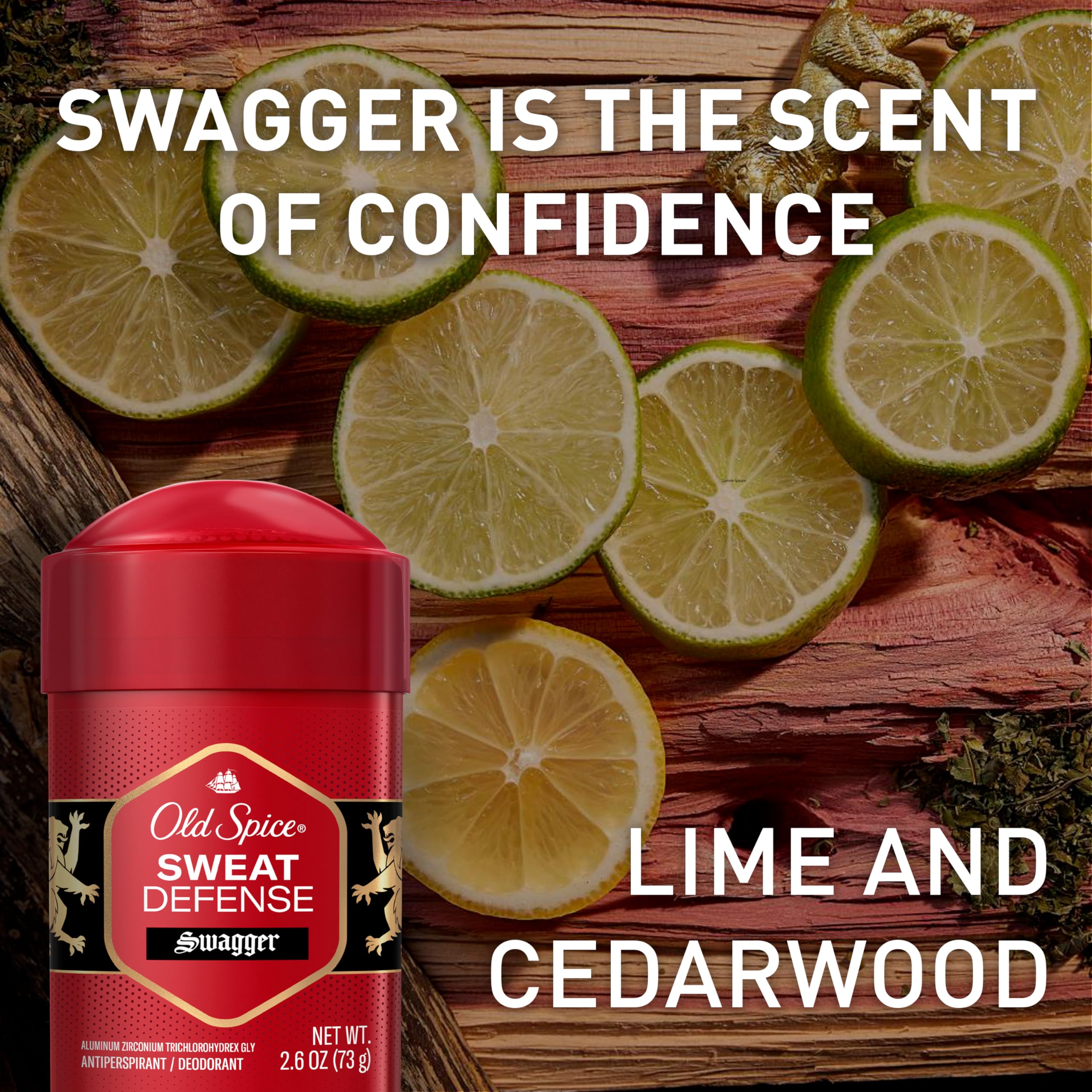 Old Spice Sweat Defense 2.6 oz container sits on a bathroom counter.