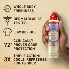 Close-up of aluminum-free label on Old Spice Lavender Mint deodorant.