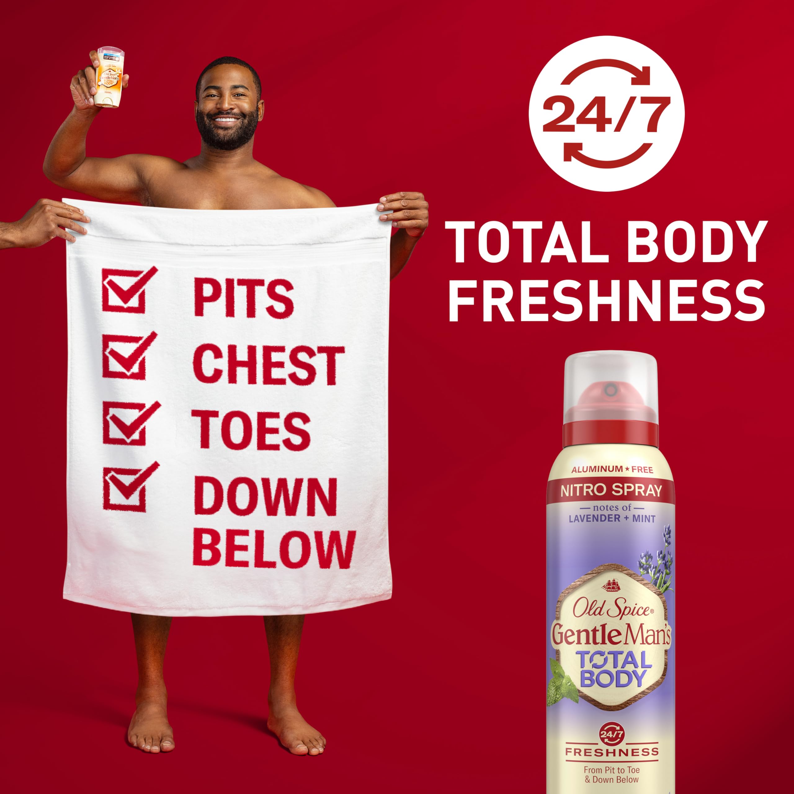 Old Spice Lavender Mint deodorant in action with easy spray application.