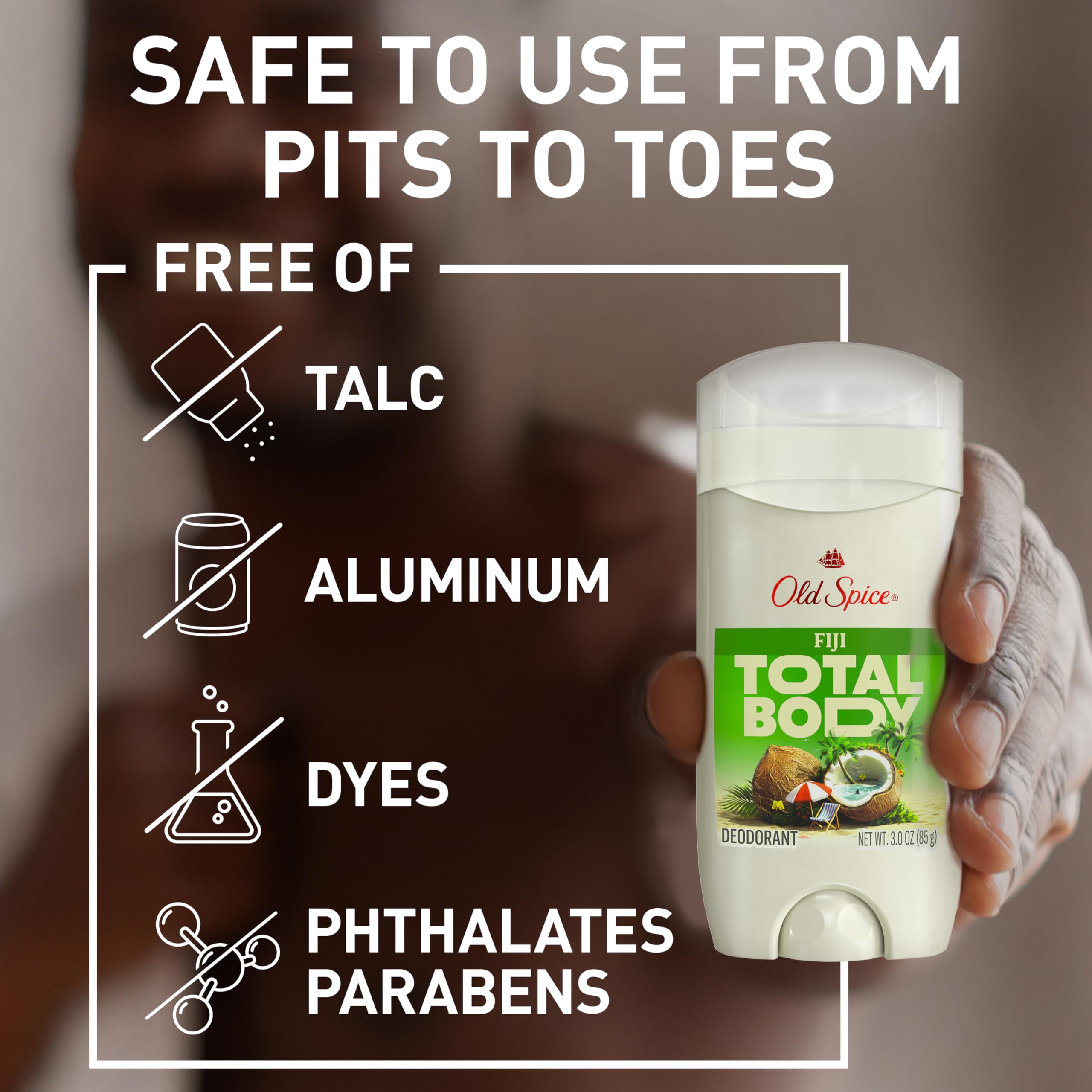 Old Spice Fiji ingredient label highlights aluminum-free formula.