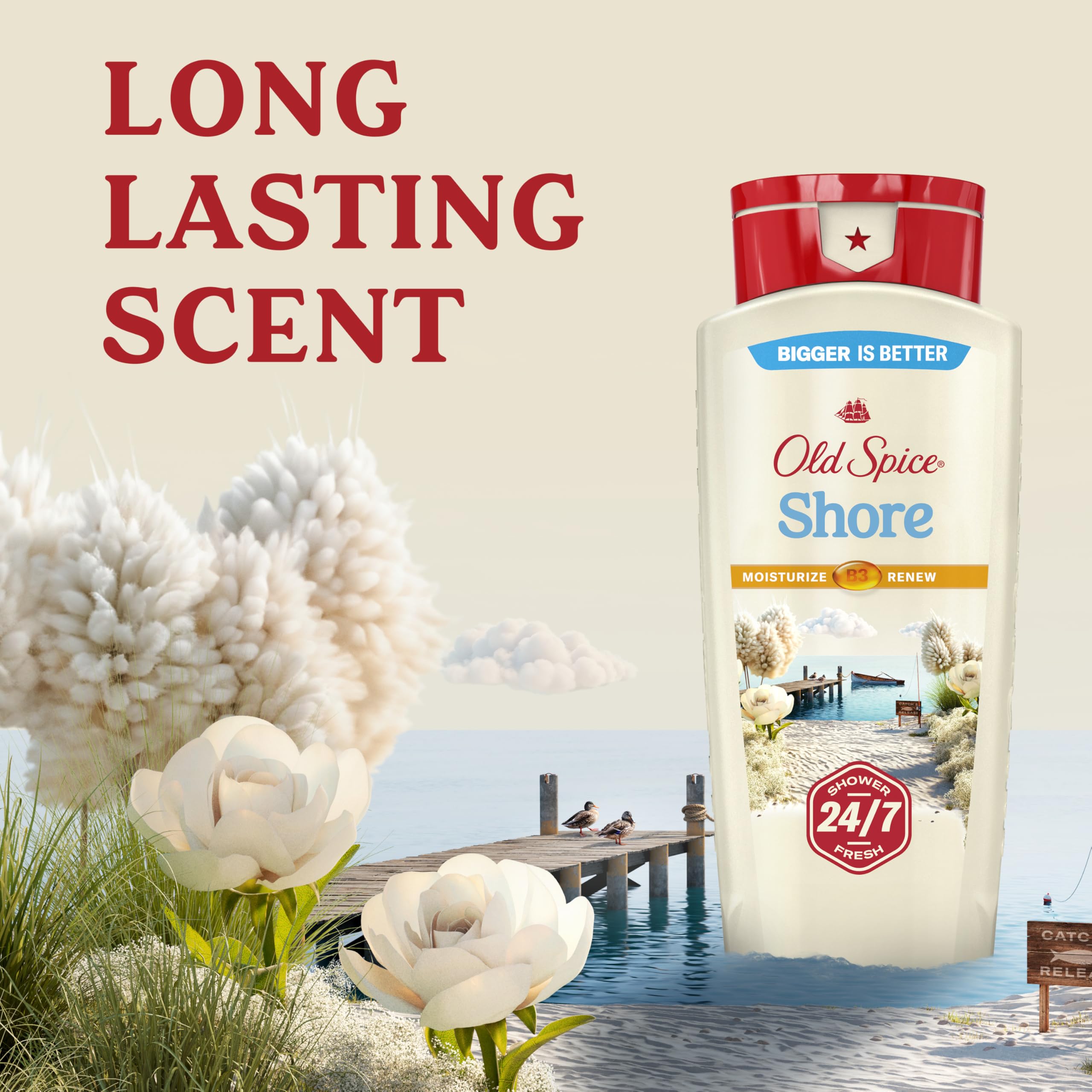 Old Spice with Vitamin B3 moisturizes and renews skin throughout the day.