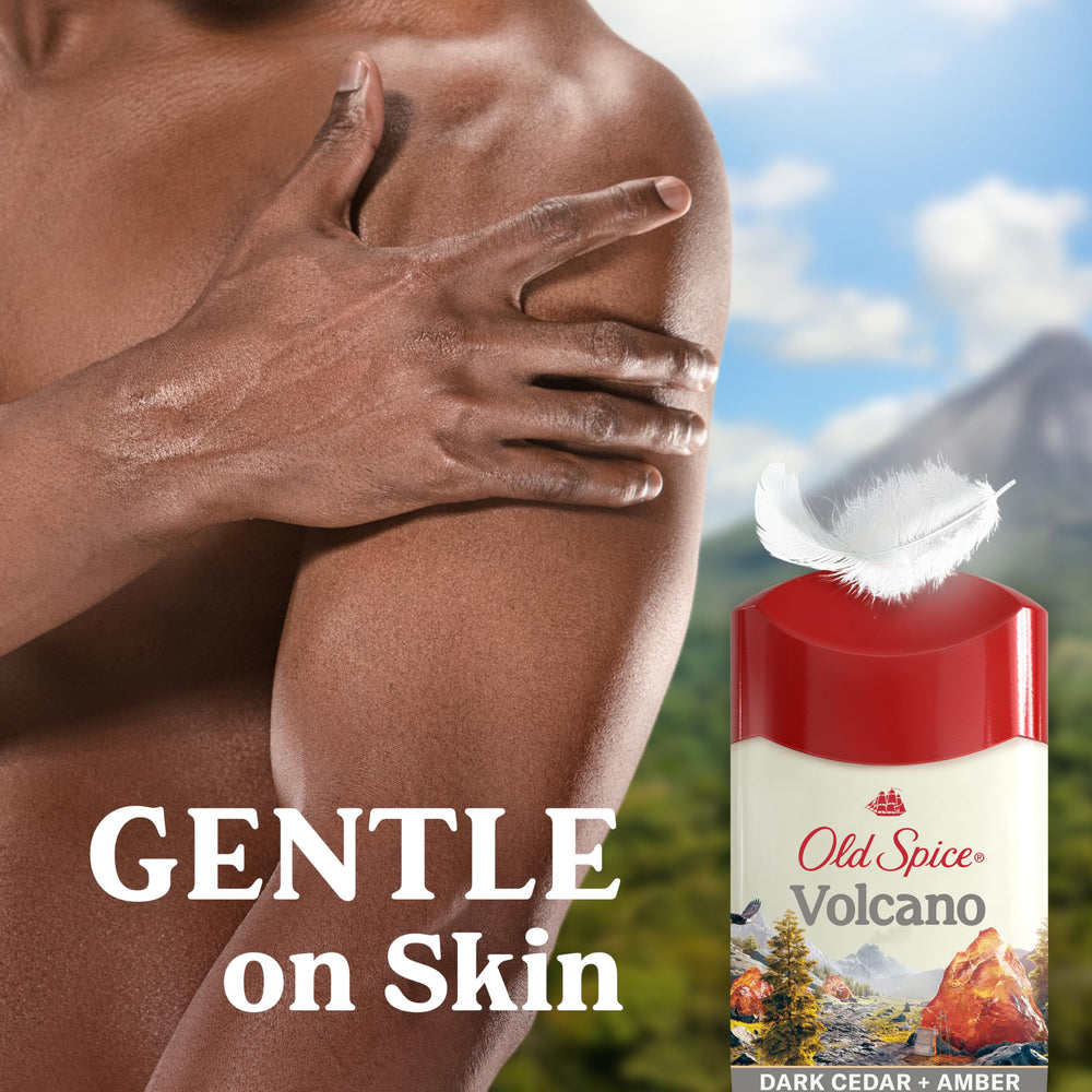Old Spice Volcano charcoal texture close-up suggesting odor control benefits