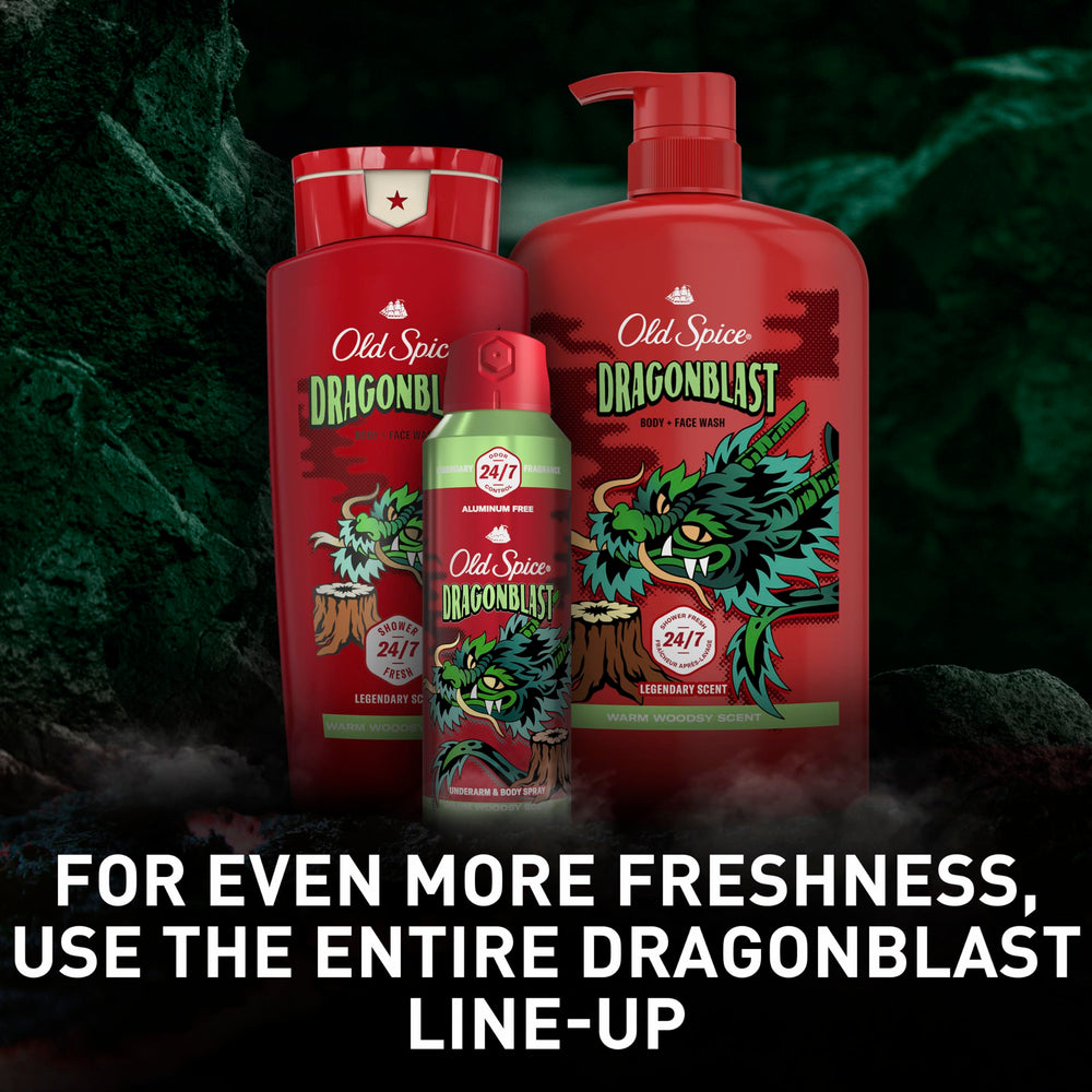 Old Spice Wild Collection logo with Dragonblast branding enhances brand recognition.