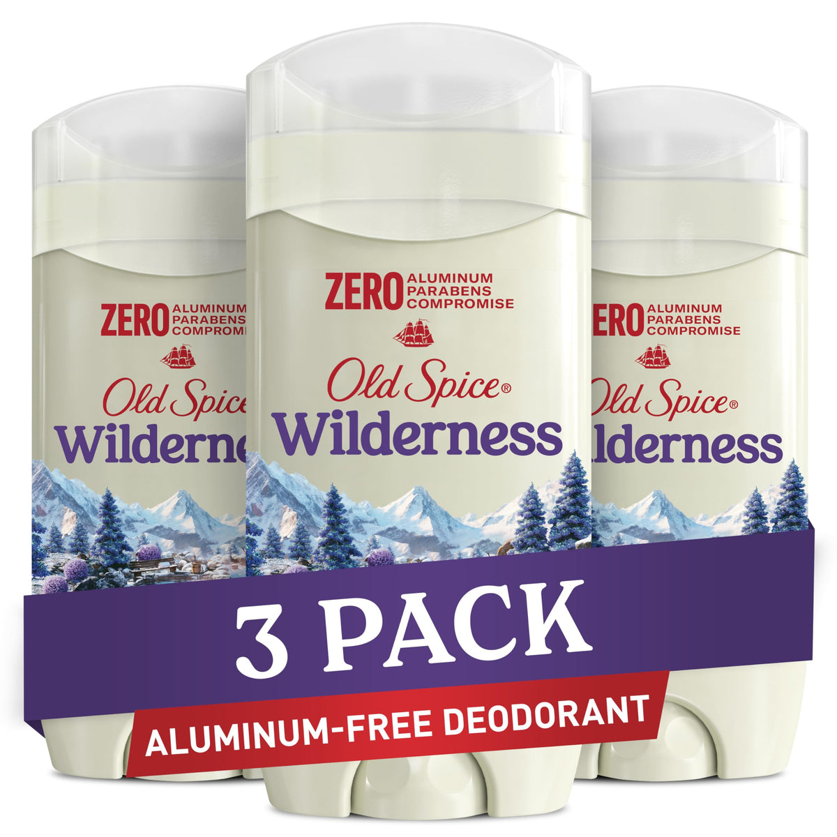 Old Spice Wilderness Lavender deodorant front view in 3oz pack for all-day freshness