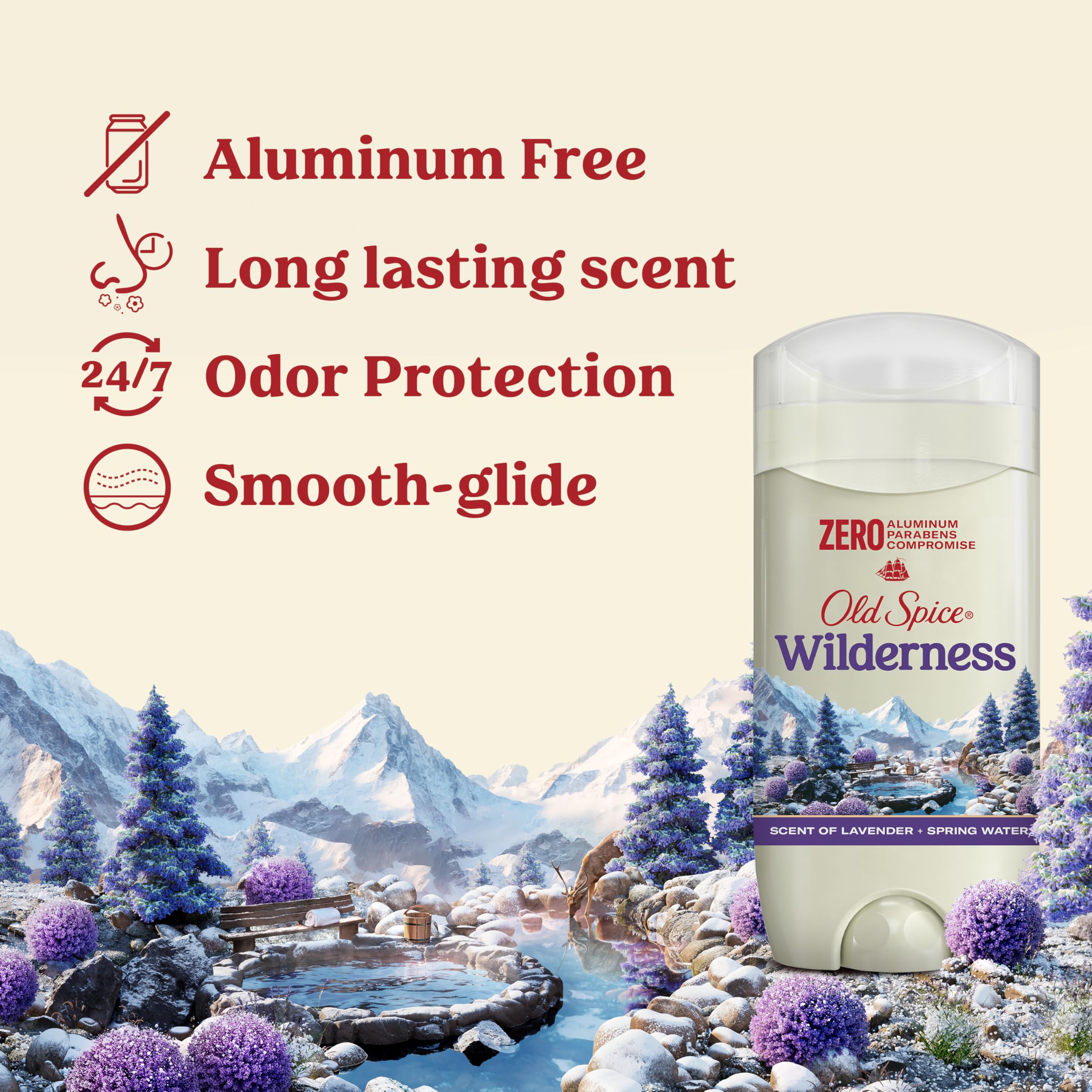 Old Spice Wilderness Lavender deodorant multi-pack front showing value and convenience