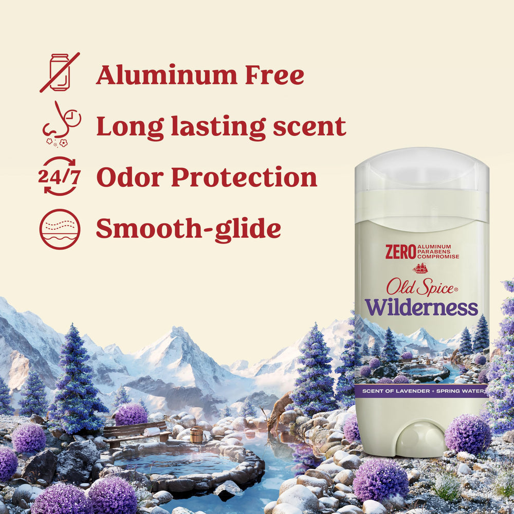 Old Spice Wilderness Lavender deodorant multi-pack front showing value and convenience