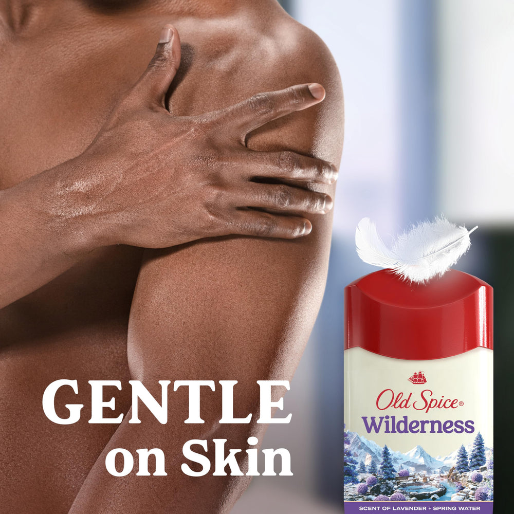 Old Spice Wilderness Lavender scent label evokes outdoorsy freshness.