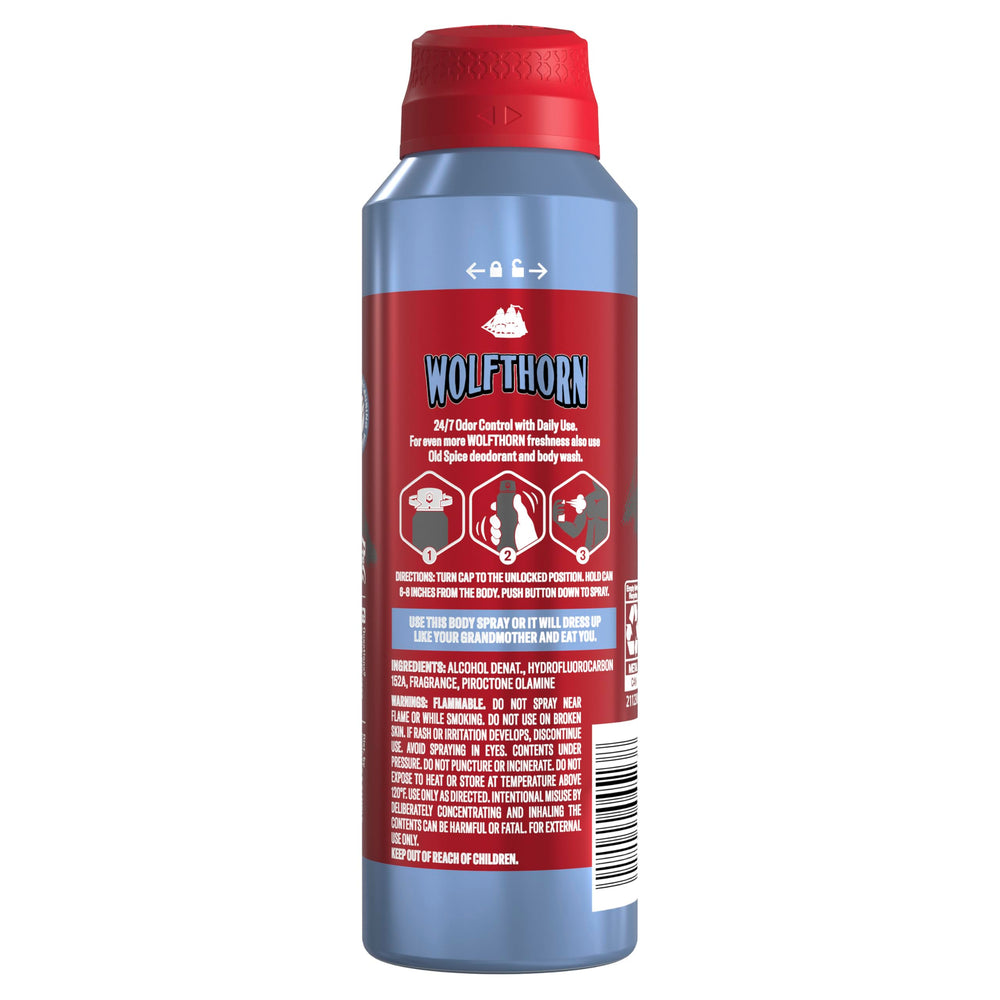 Old Spice Wolfthorn bottle back view reveals usage tips and ingredient notes