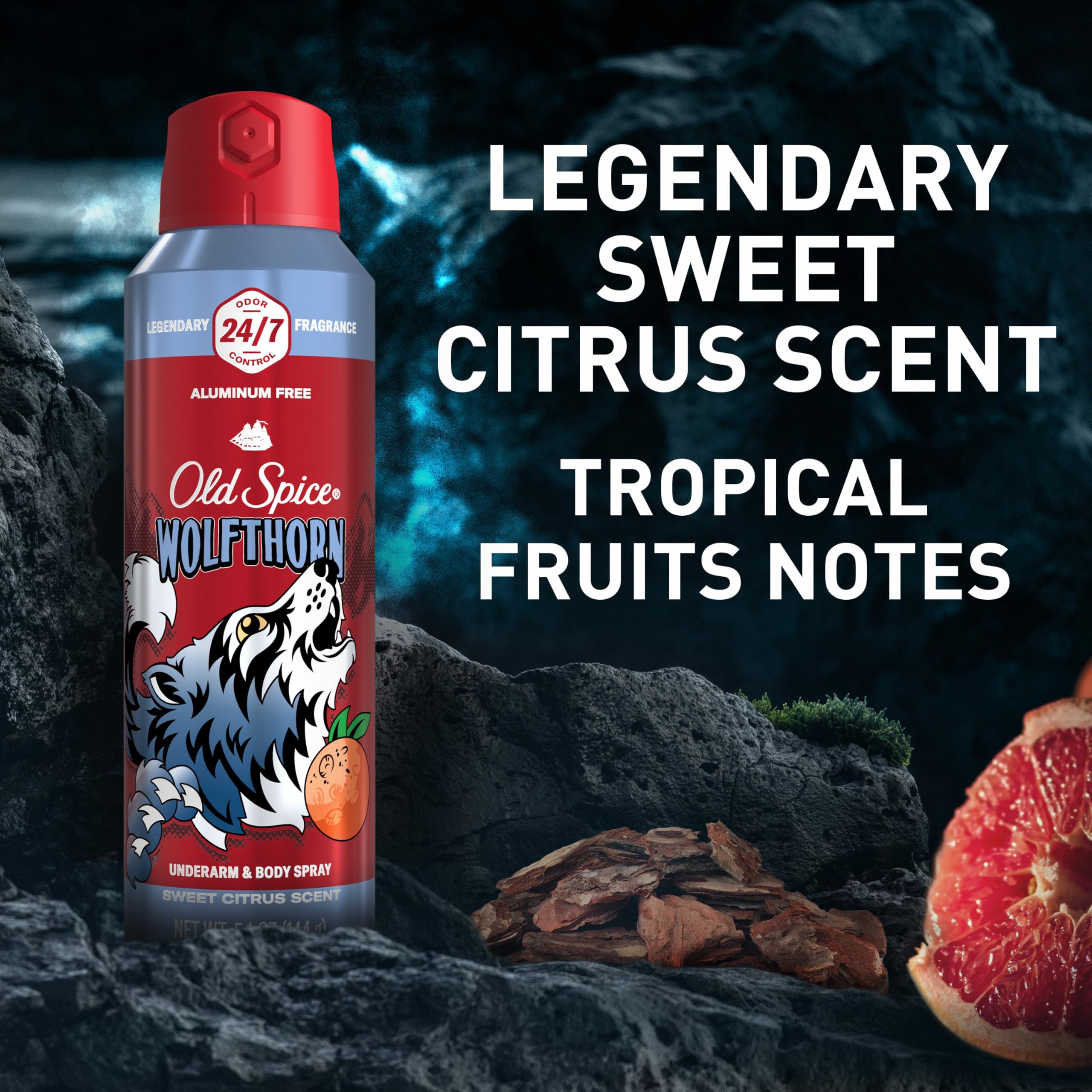 Old Spice Wolfthorn spray mist suggests easy daily application for confident freshness