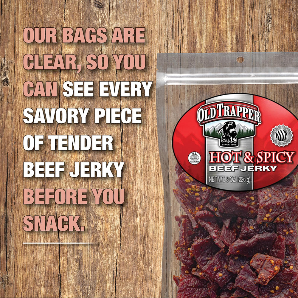 Old Trapper beef jerky in gym bag ready as a quick protein snack.