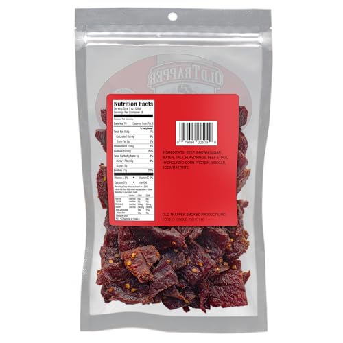 Old Trapper beef jerky wood smoke aroma for a satisfying snack.