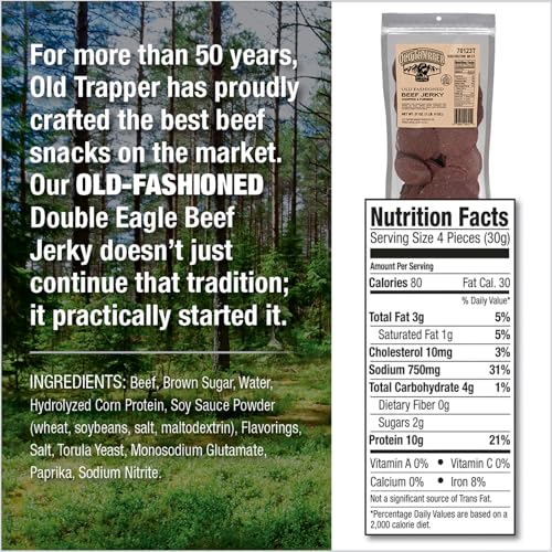Old Trapper Double Eagle jerky tender, smoky bites deliver gourmet flavor