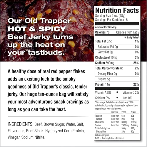 Old Trapper jerky slice close-up highlighting smoky flavor and tender texture.