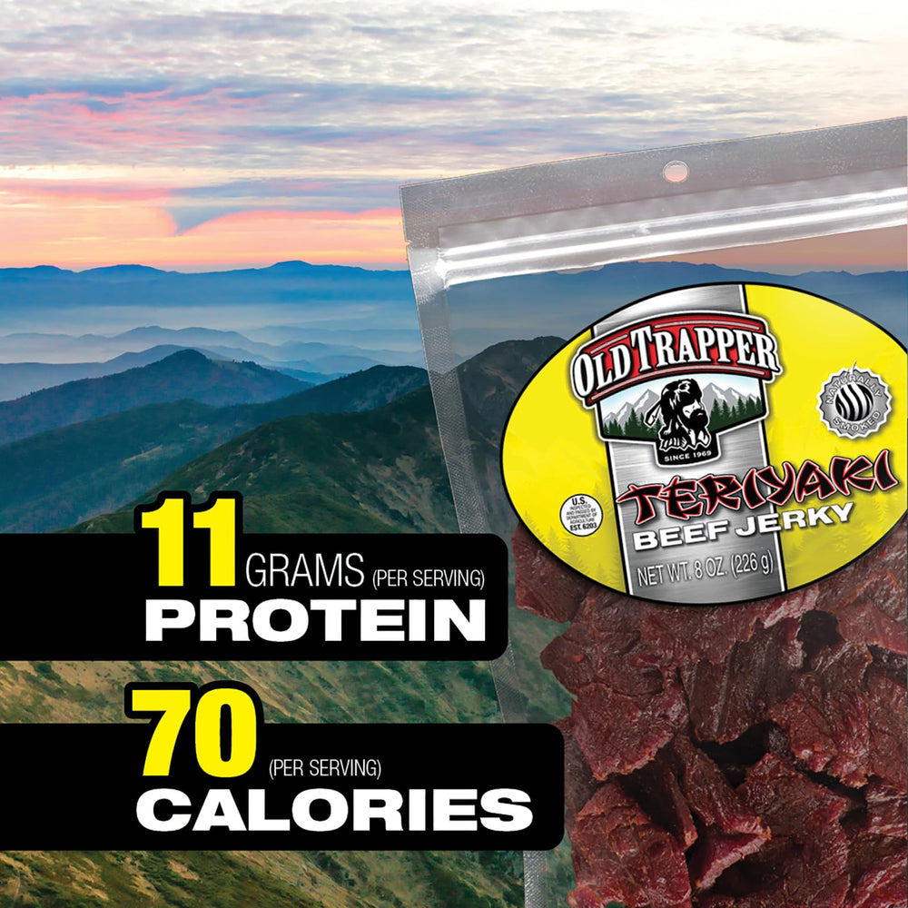 Old Trapper Teriyaki jerky outdoors snack for hiking or travel