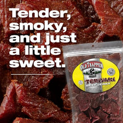 Old Trapper Teriyaki beef jerky serving plate ready for a snack