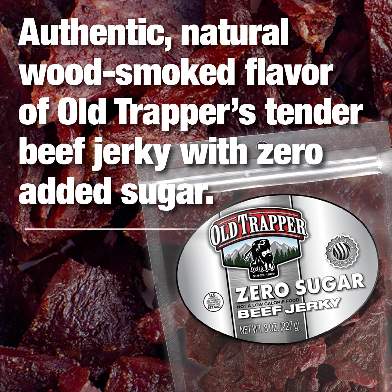 Old Trapper Zero Sugar Beef Jerky with gourmet flavor profile