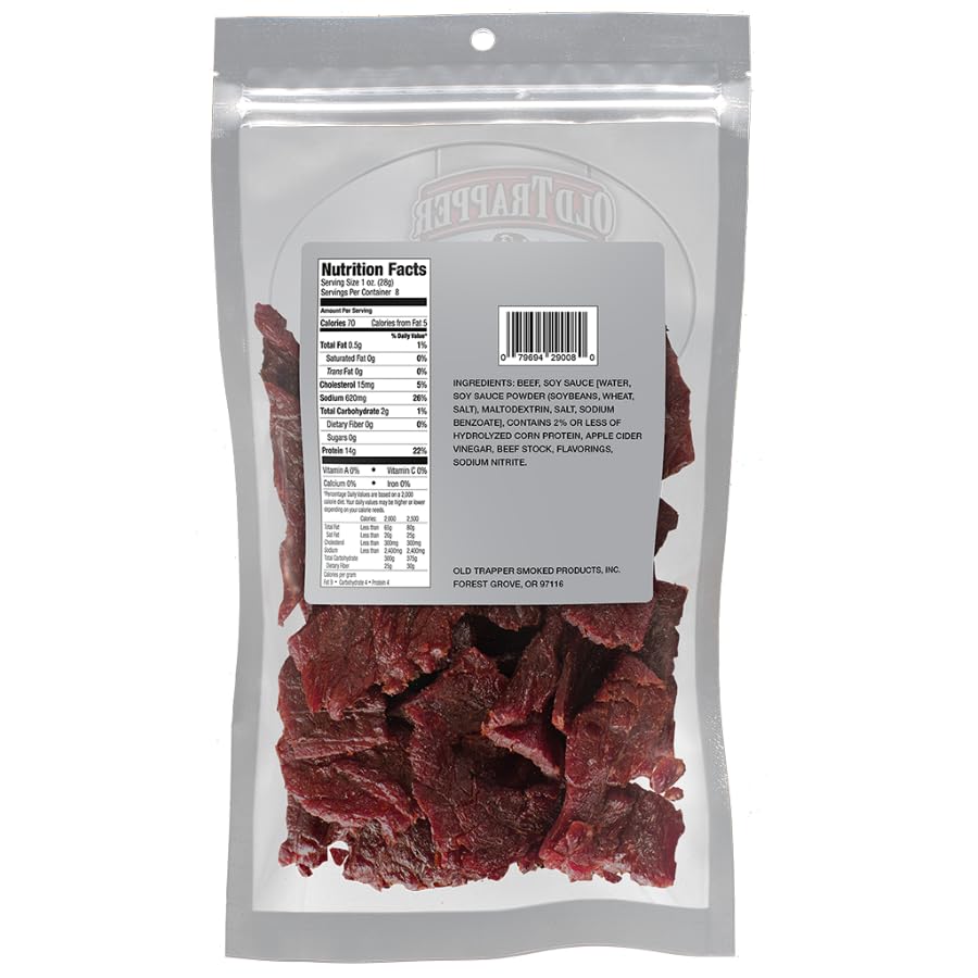 Resealable Old Trapper jerky bag highlighting convenient on-the-go snack option