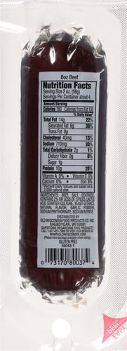 Old Wisconsin Beef Summer Sausage pack closeup highlighting 100% beef and spices.