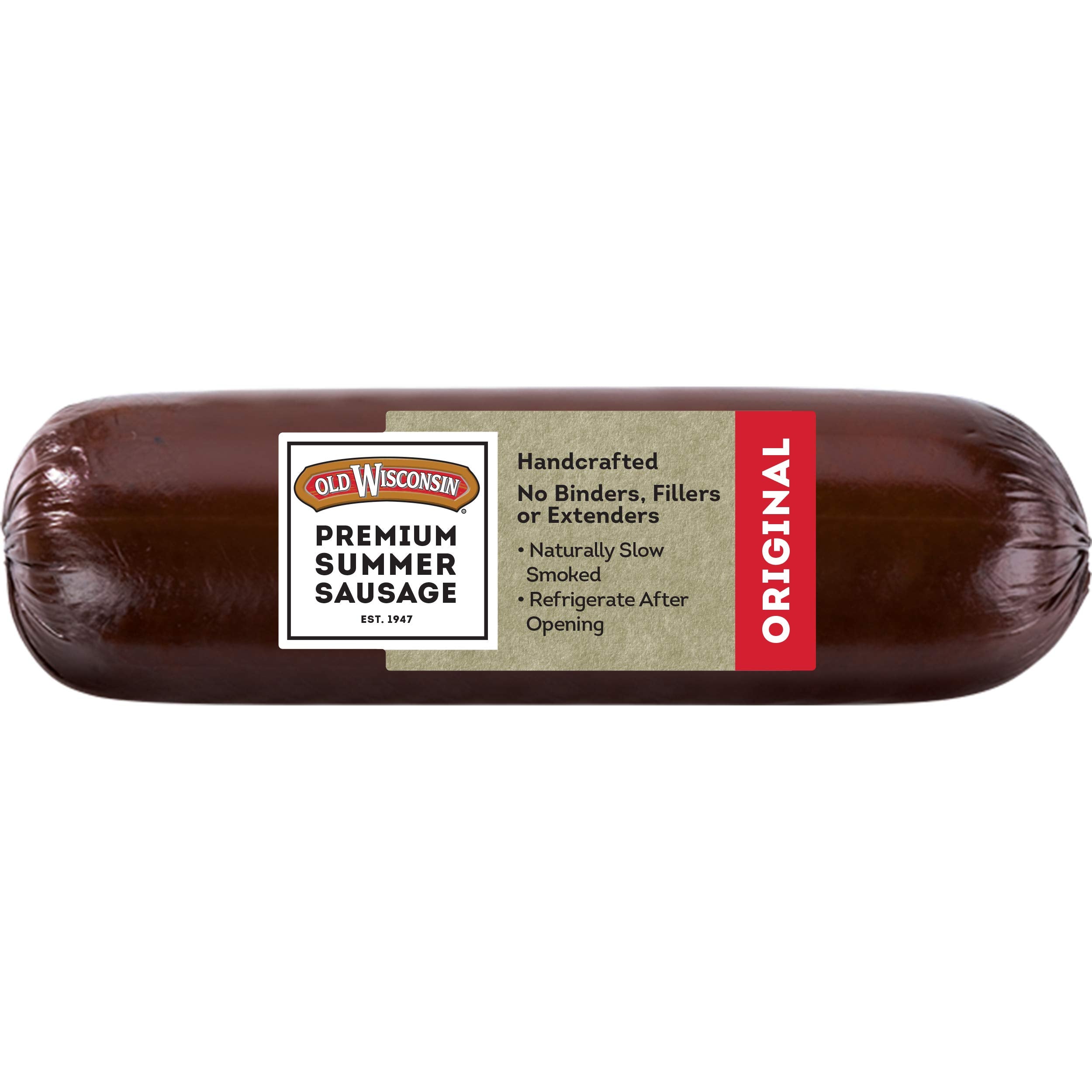 Old Wisconsin Original Summer Sausage packaging, ready-to-eat protein snack