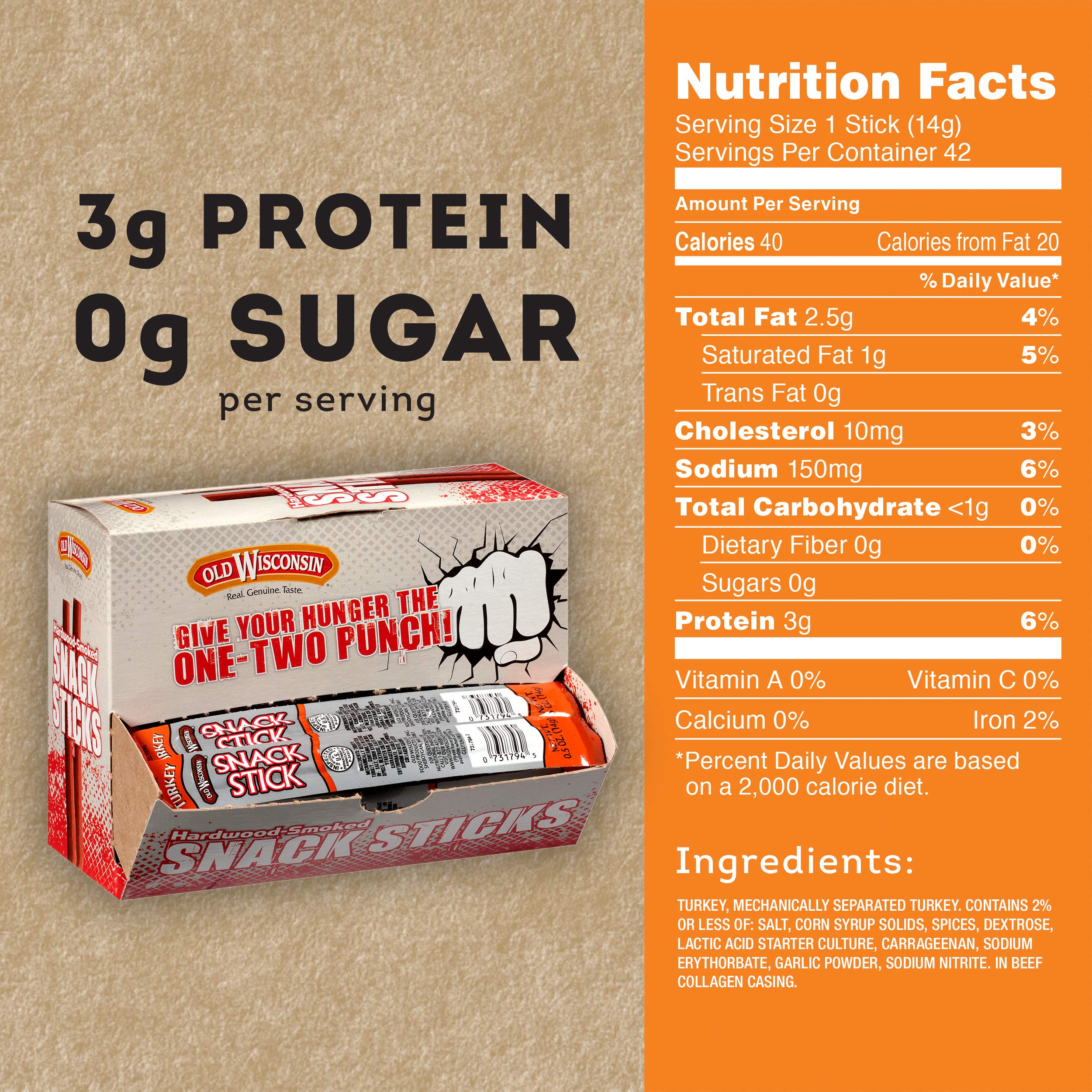 Old Wisconsin smoked turkey snack sticks with natural flavor for on-the-go satisfaction
