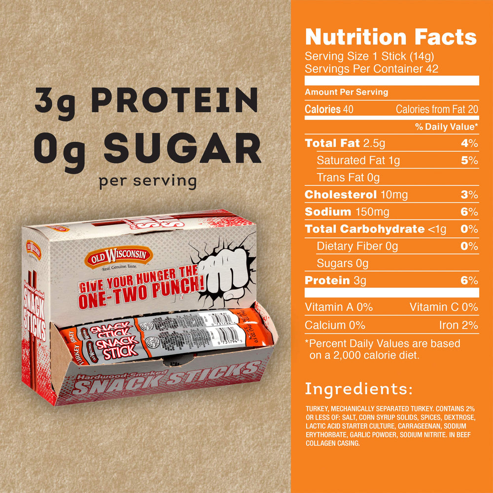 Old Wisconsin smoked turkey snack sticks with natural flavor for on-the-go satisfaction