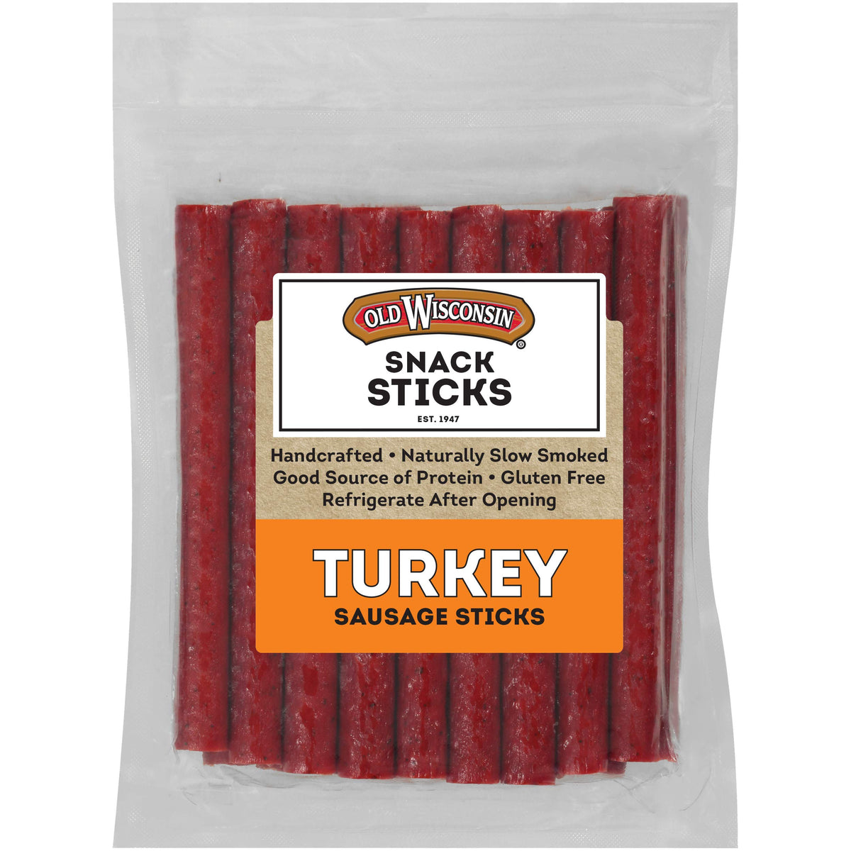 Old Wisconsin turkey sausage snack sticks in a 16 oz package for convenient, high-protein snacking