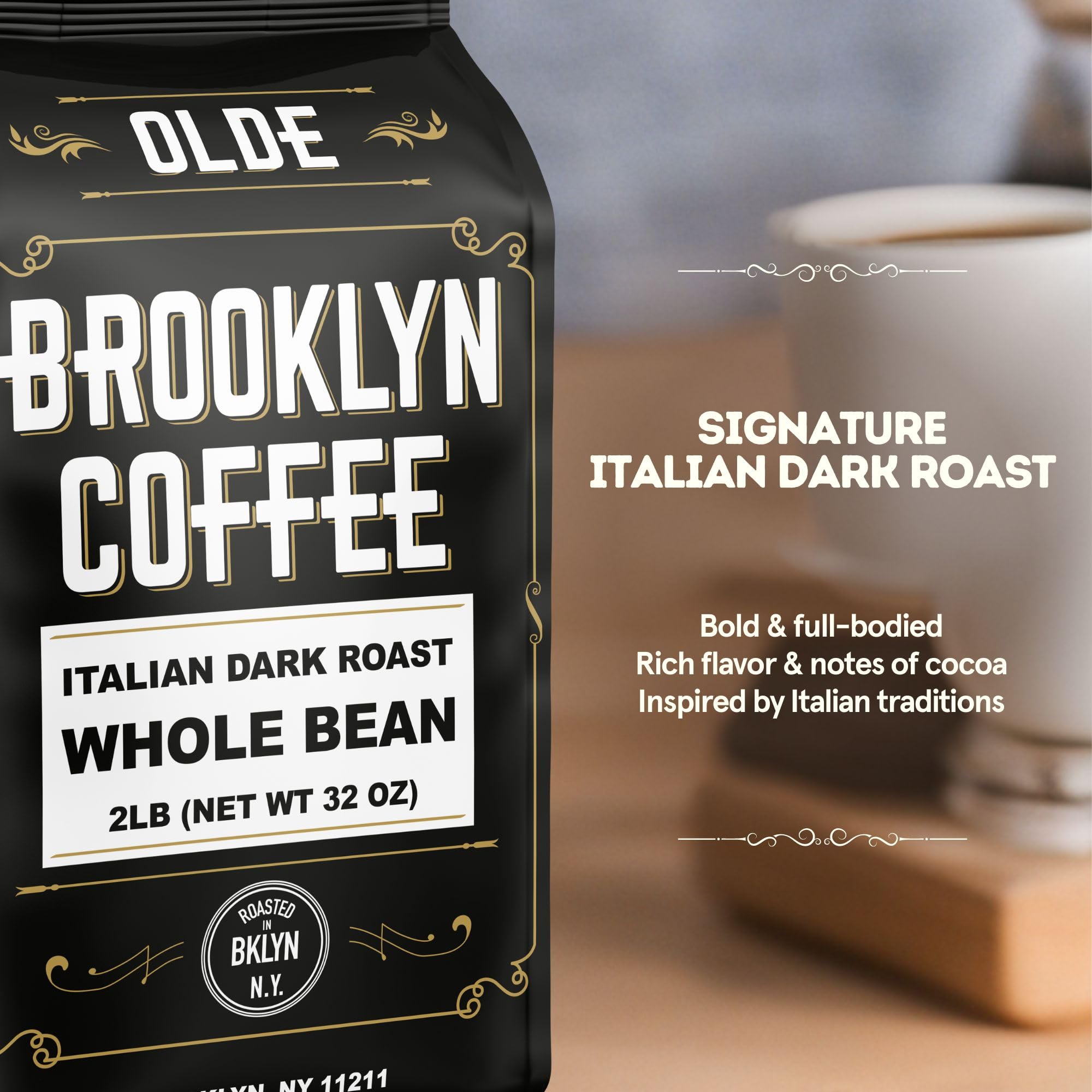 Olde Brooklyn Coffee strong aroma close-up of beans
