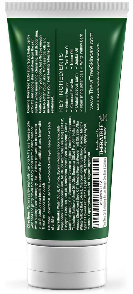 Oleavine Foot and Body Scrub application demonstrates versatile use on skin.