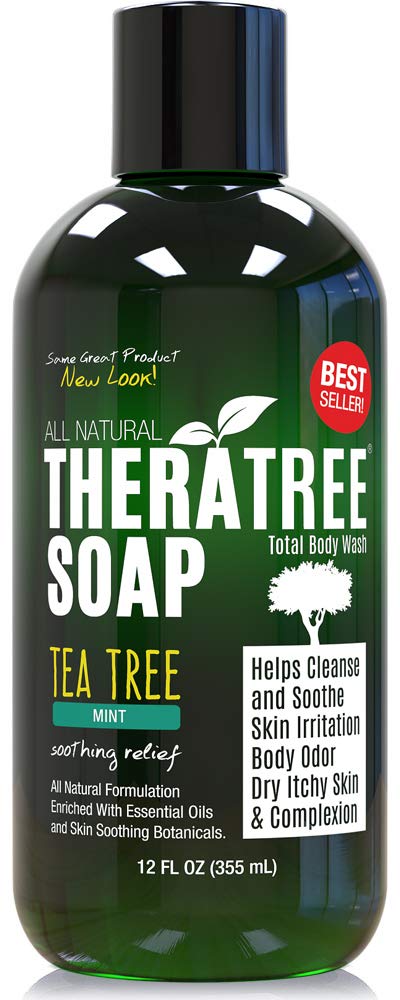 Oleavine TheraTree soap bottle promises deep cleansing for irritated skin